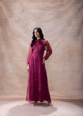 A-Line Embroidered Gown at Kamakhyaa by Akashi Clothing. This item is A Line Dresses, Evening Wear, Festive Gowns, Hand Embroidered, Long Dresses, missing, Modal Satin, Organza, Party Wear, Regular Fit, Wine, Womenswear, Zaira by Akashi Clothing
