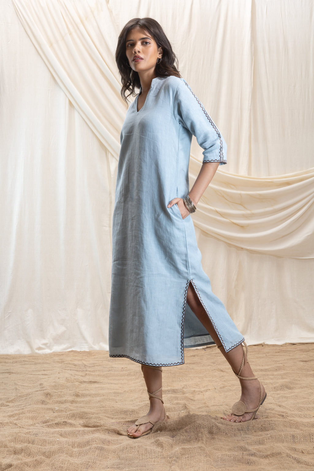 A-Line Maxi Dress with slit at Kamakhyaa by Akashi Clothing. This item is 100% Linen, Regular Fit, Solid Selfmade, Solids, The Stamp Edit By Akashi Clothing, Under $200