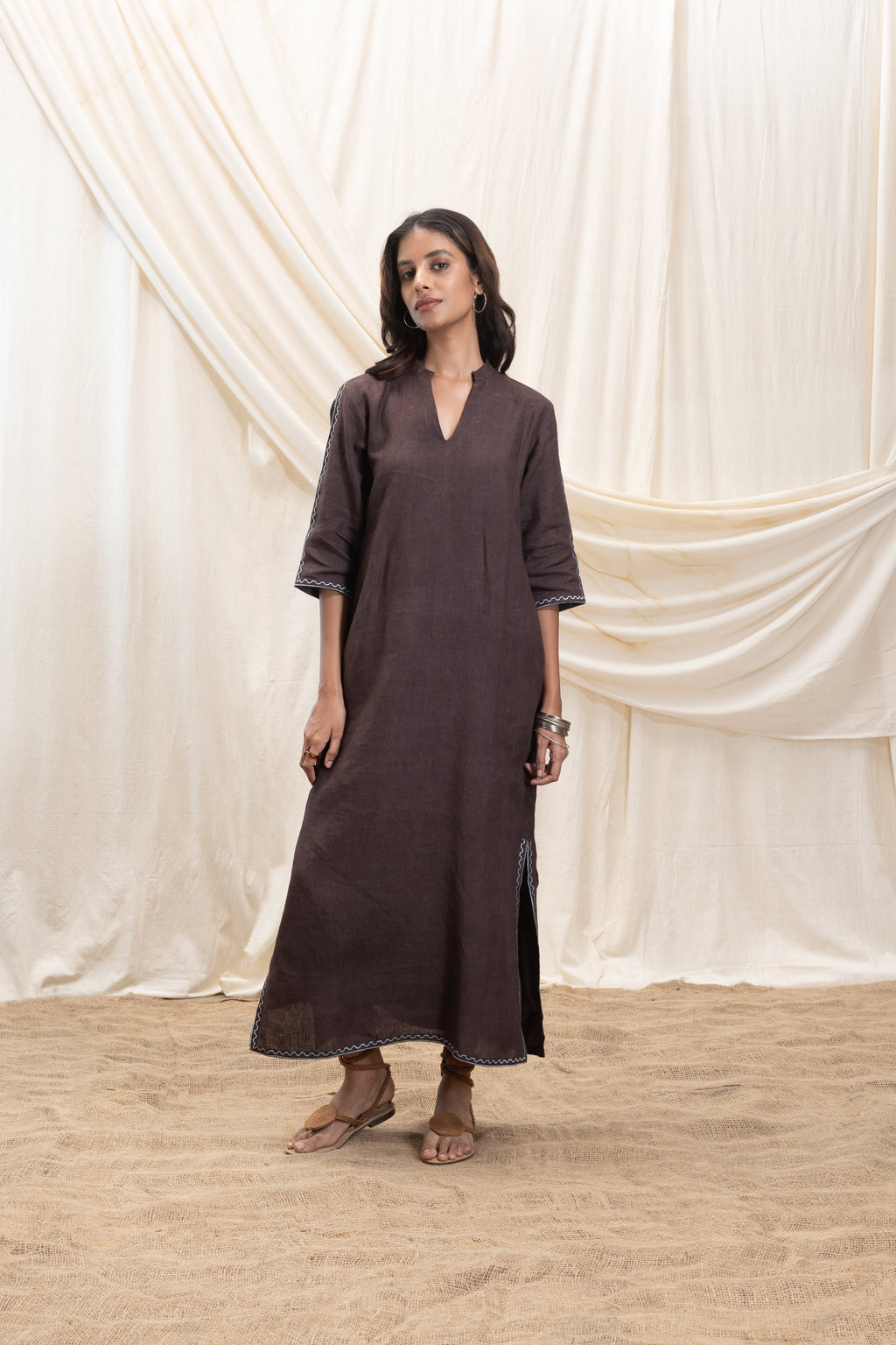 A-Line Maxi Dress with slit at Kamakhyaa by Akashi Clothing. This item is 100% Linen, Regular Fit, Solid Selfmade, Solids, The Stamp Edit By Akashi Clothing, Under $200