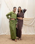 Linen cropped shirt and wrap skirt set