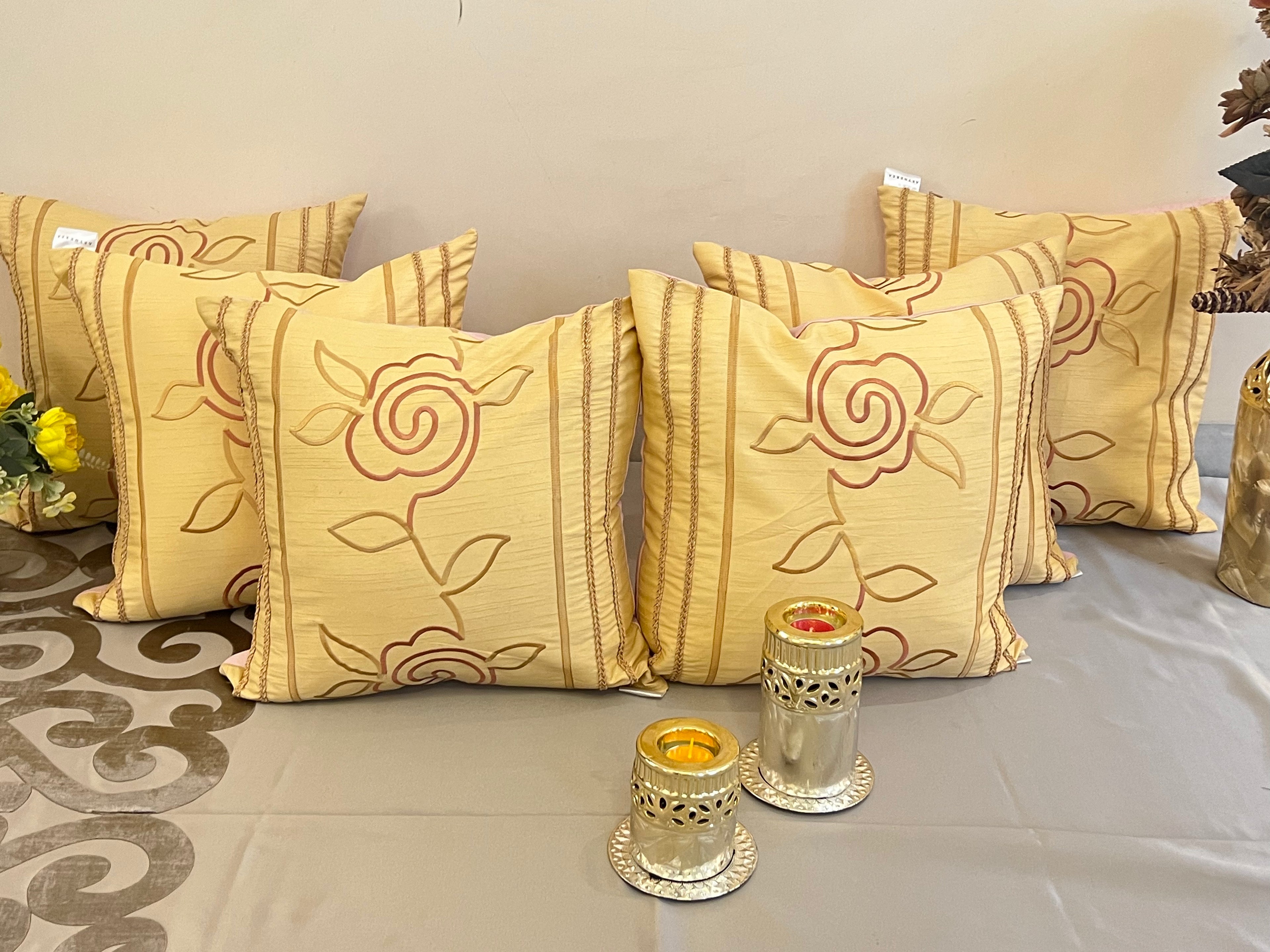 Abstract Rose Cushion Cover Sets at Kamakhyaa by Aetherea. This item is 100% Cotton, Abstract, Beige, Braid, Cushion covers, Home, Lace, Rose, Upcycled