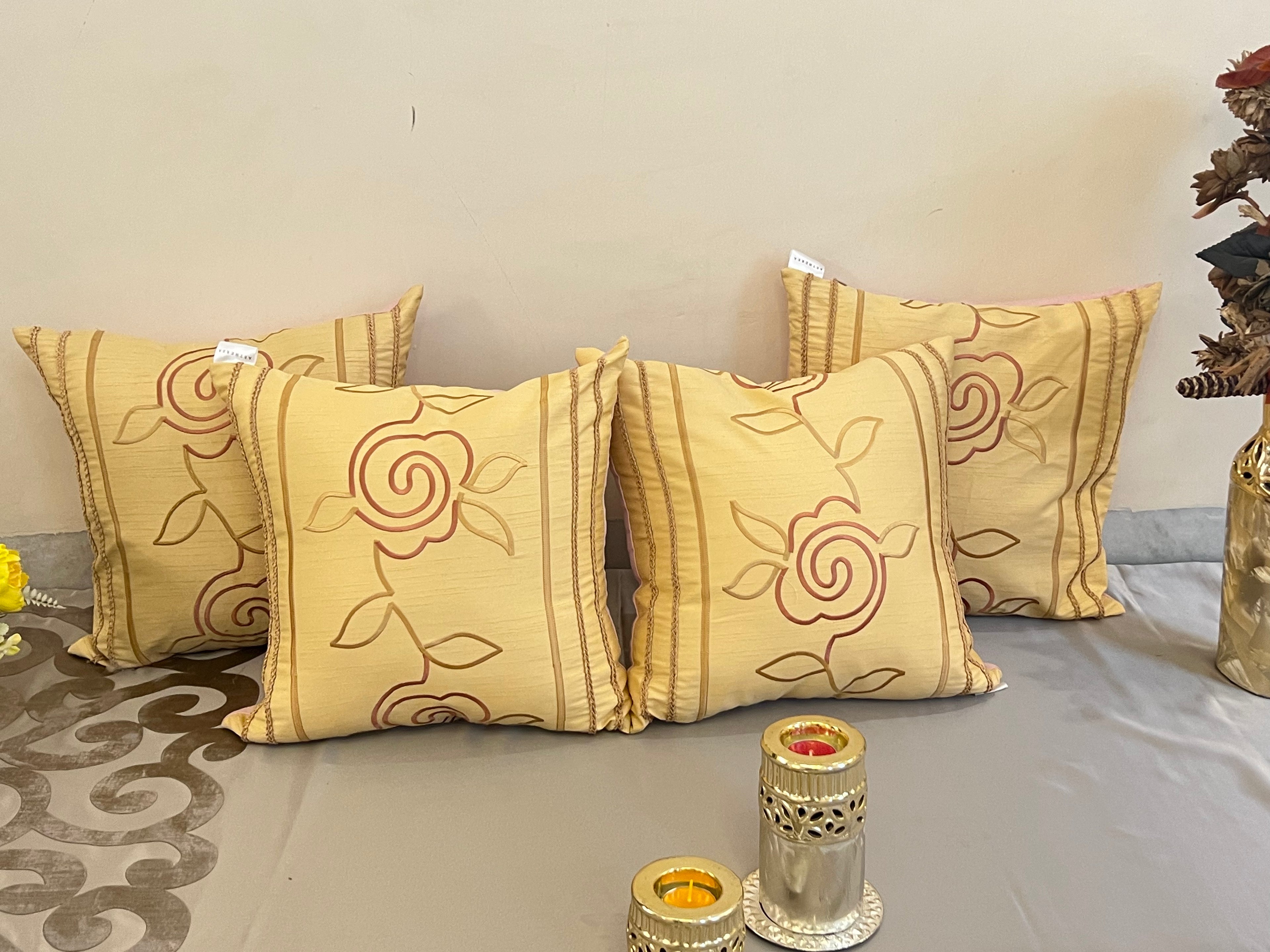 Abstract Rose Cushion Cover Sets at Kamakhyaa by Aetherea. This item is 100% Cotton, Abstract, Beige, Braid, Cushion covers, Home, Lace, Rose, Upcycled