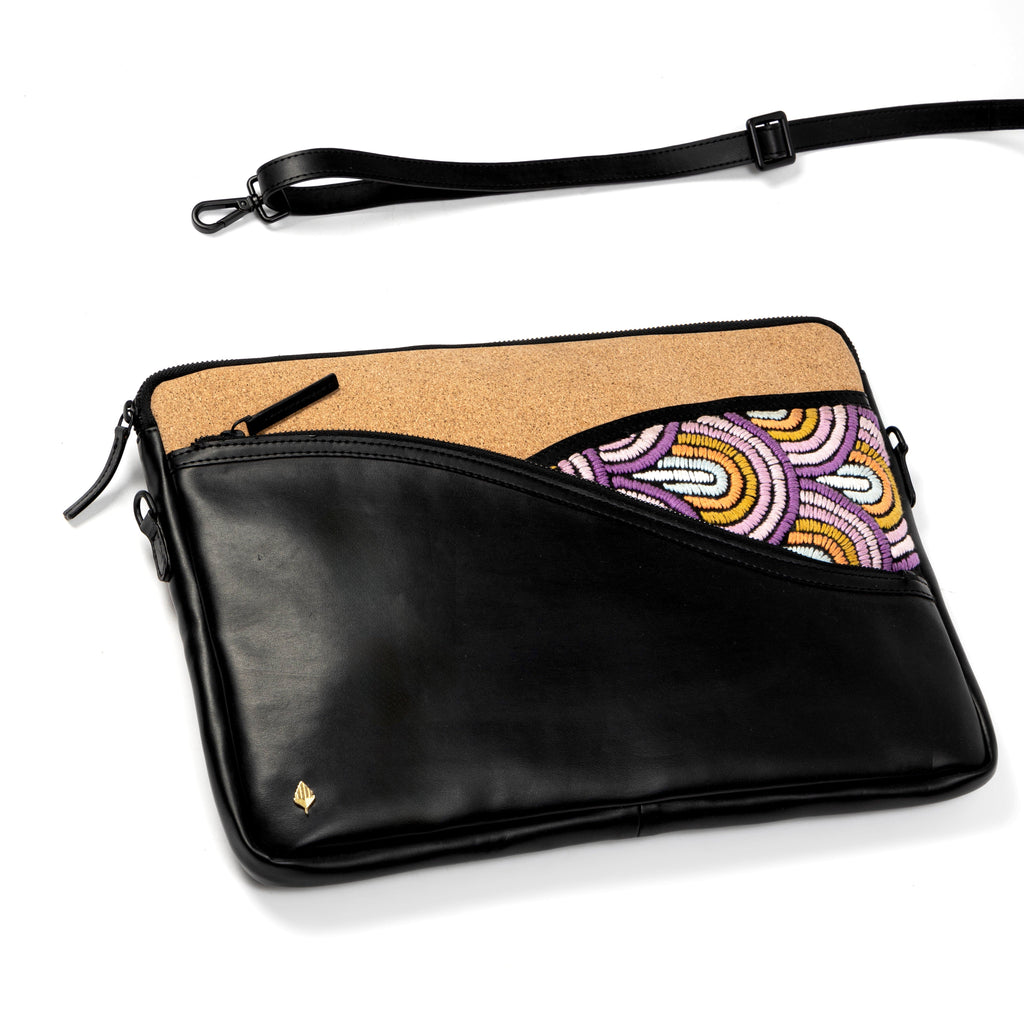 Acacia Vegan Leather Laptop Sleeve - Black at Kamakhyaa by Green Hermitage. This item is A Walk in the Forest by Green Hermitage, Banana Leather, Black, Laptop Bags, Under $50
