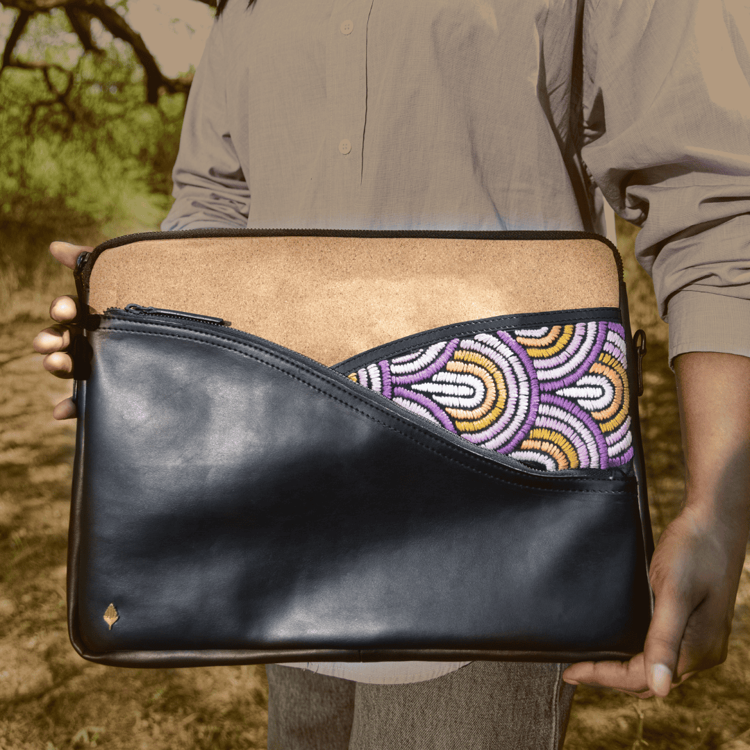 Acacia Vegan Leather Laptop Sleeve - Black at Kamakhyaa by Green Hermitage. This item is A Walk in the Forest by Green Hermitage, Banana Leather, Black, Laptop Bags, Under $50