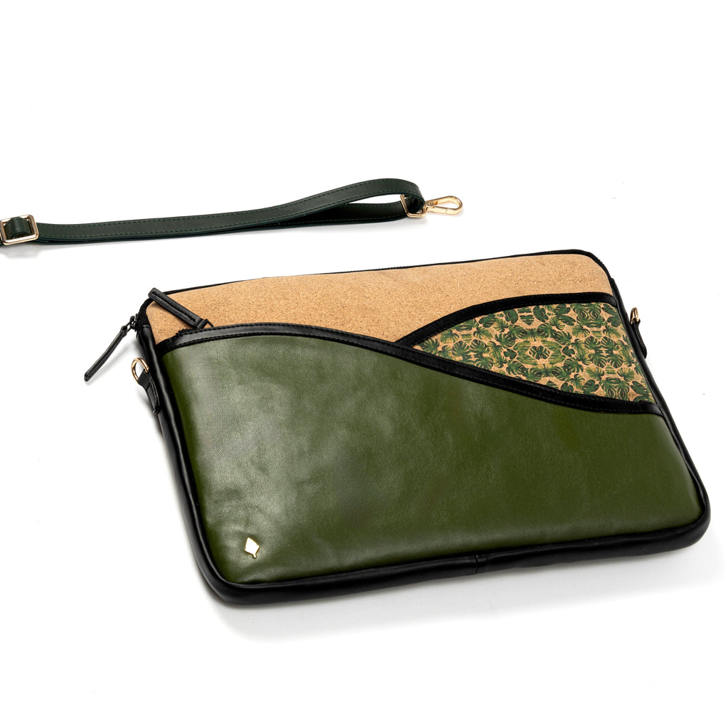 Acacia Vegan Leather Laptop Sleeve - Olive at Kamakhyaa by Green Hermitage. This item is A Walk in the Forest by Green Hermitage, Banana Leather, Laptop Bags, Olive Green, Under $50