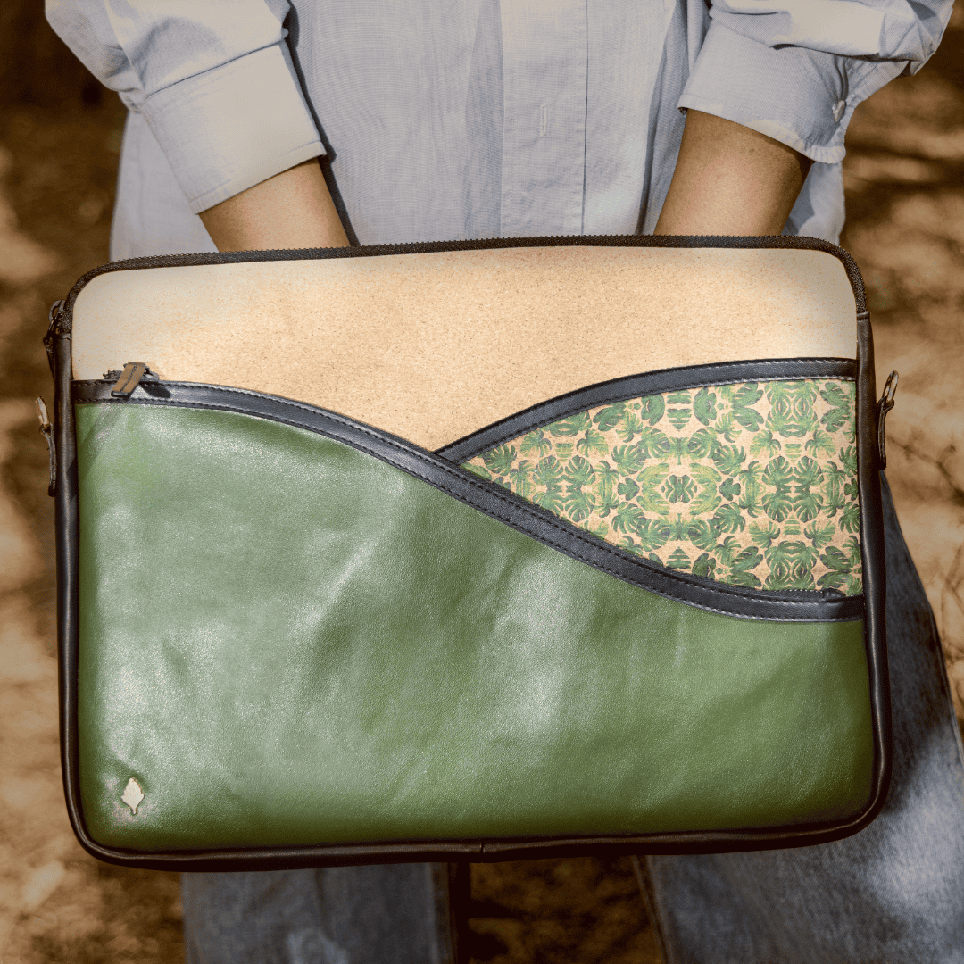 Acacia Vegan Leather Laptop Sleeve - Olive at Kamakhyaa by Green Hermitage. This item is A Walk in the Forest by Green Hermitage, Banana Leather, Laptop Bags, Olive Green, Under $50