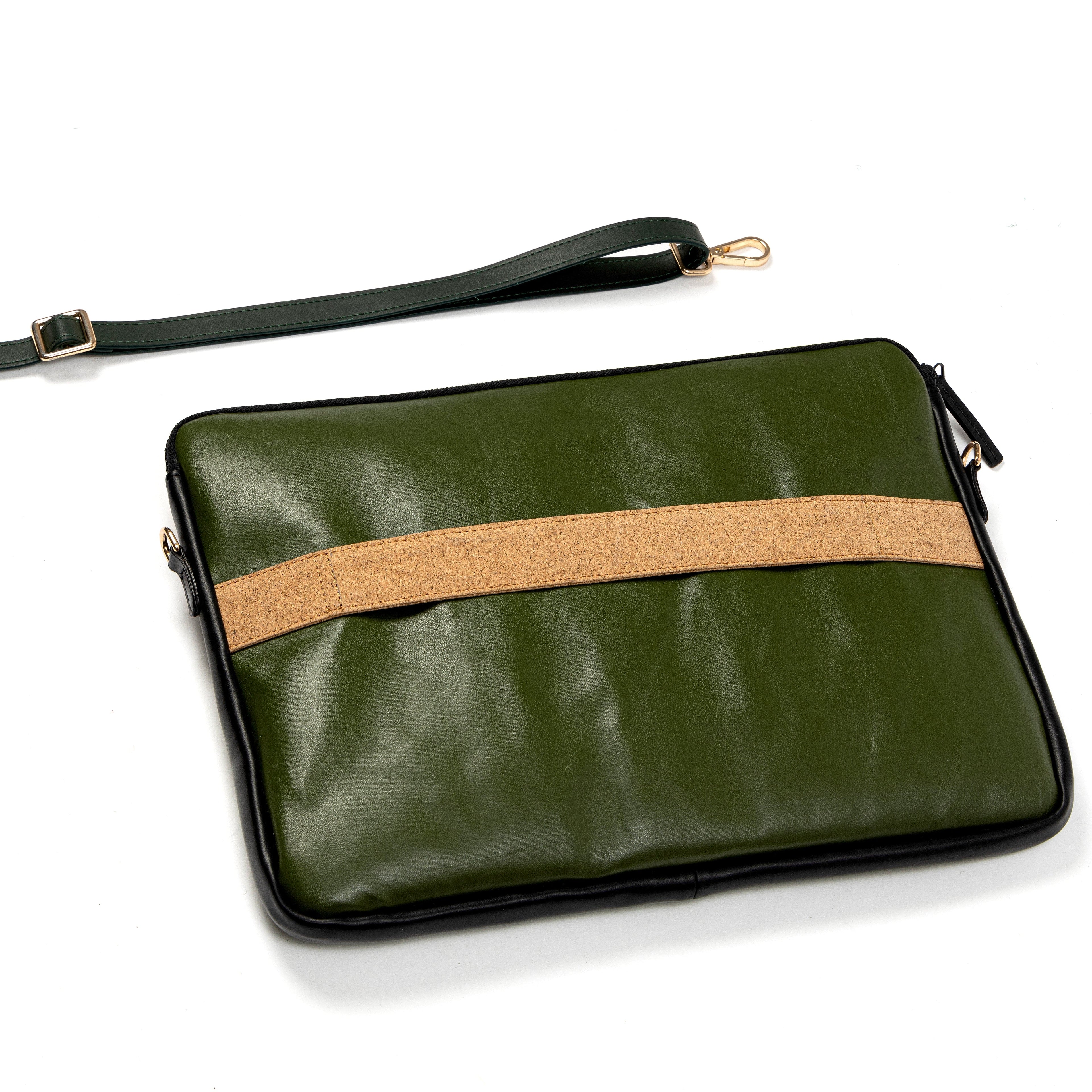 Acacia Vegan Leather Laptop Sleeve - Olive at Kamakhyaa by Green Hermitage. This item is A Walk in the Forest by Green Hermitage, Banana Leather, Laptop Bags, Olive Green, Under $50