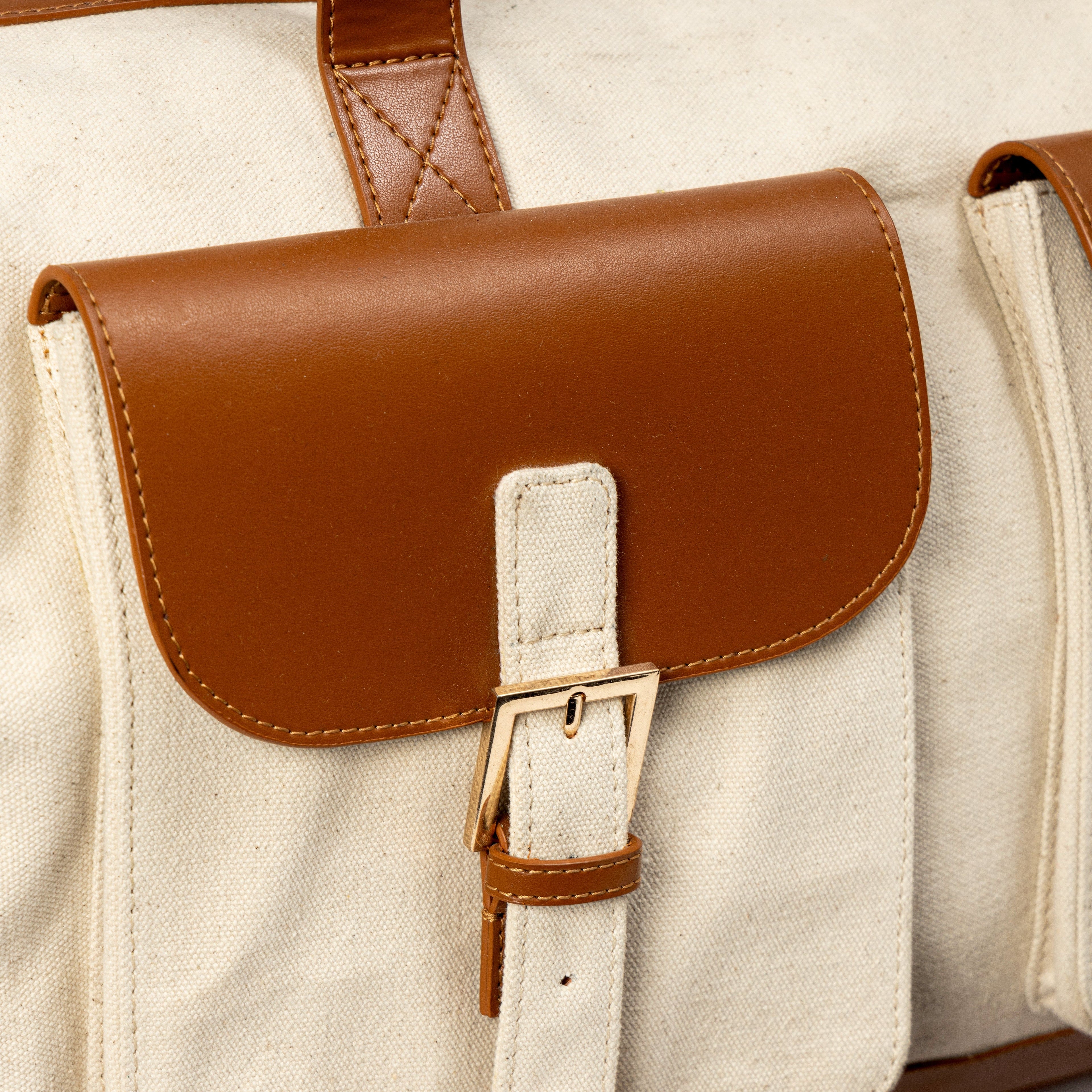 Ajax Vegan Leather Duffle Bag -Beige at Kamakhyaa by Green Hermitage. This item is A Walk in the Forest by Green Hermitage, Banana Leather, Beige, Canvas, Duffle Bags, Under $50