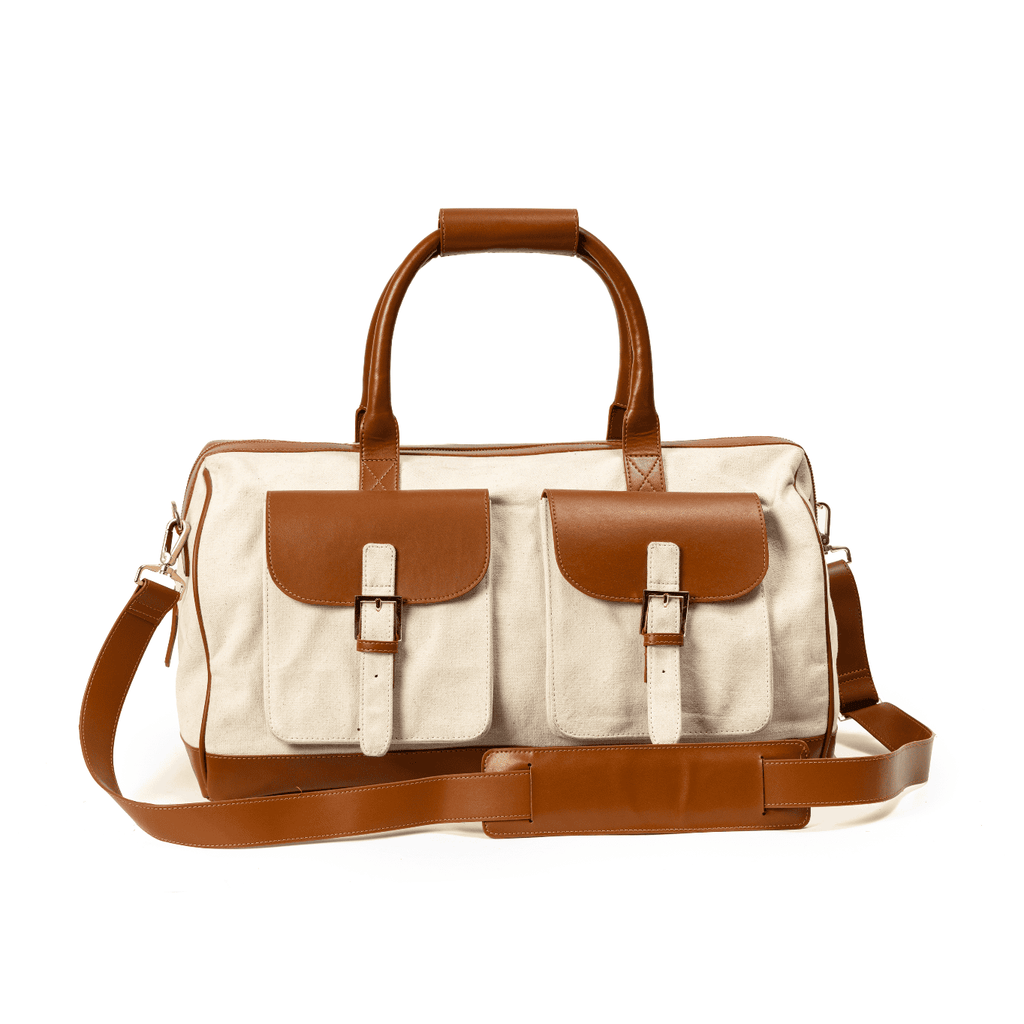 Ajax Vegan Leather Duffle Bag -Beige at Kamakhyaa by Green Hermitage. This item is A Walk in the Forest by Green Hermitage, Banana Leather, Beige, Canvas, Duffle Bags, Under $50