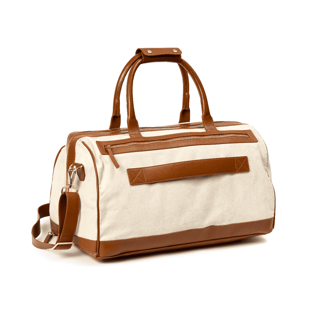 Ajax Vegan Leather Duffle Bag -Beige at Kamakhyaa by Green Hermitage. This item is A Walk in the Forest by Green Hermitage, Banana Leather, Beige, Canvas, Duffle Bags, Under $50