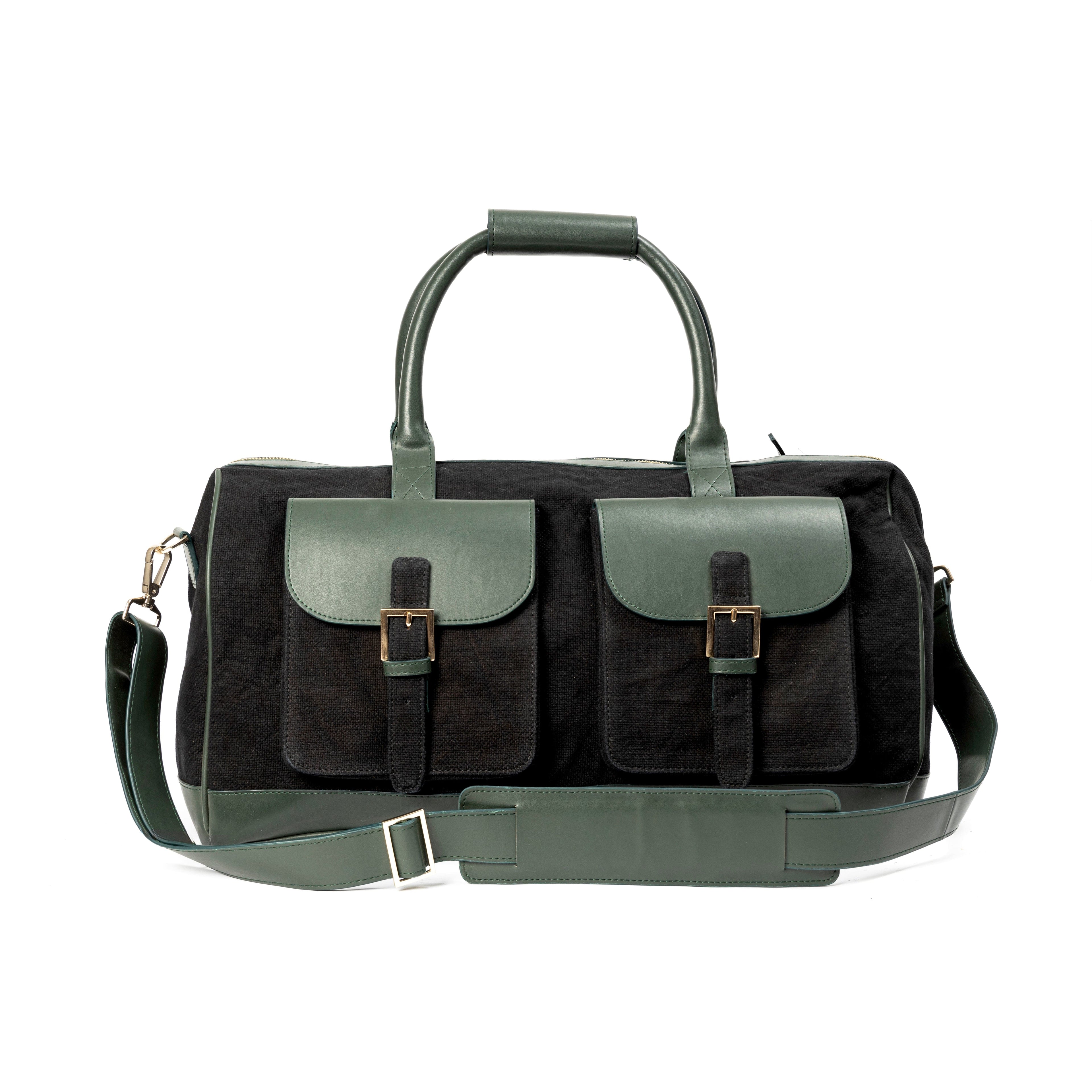 Ajax Vegan Leather Duffle Bag - Black at Kamakhyaa by Green Hermitage. This item is A Walk in the Forest by Green Hermitage, Banana Leather, Black, Canvas, Duffle Bags, Under $50
