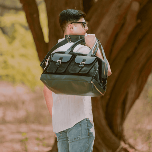 Ajax Vegan Leather Duffle Bag - Black at Kamakhyaa by Green Hermitage. This item is A Walk in the Forest by Green Hermitage, Banana Leather, Black, Canvas, Duffle Bags, Under $50