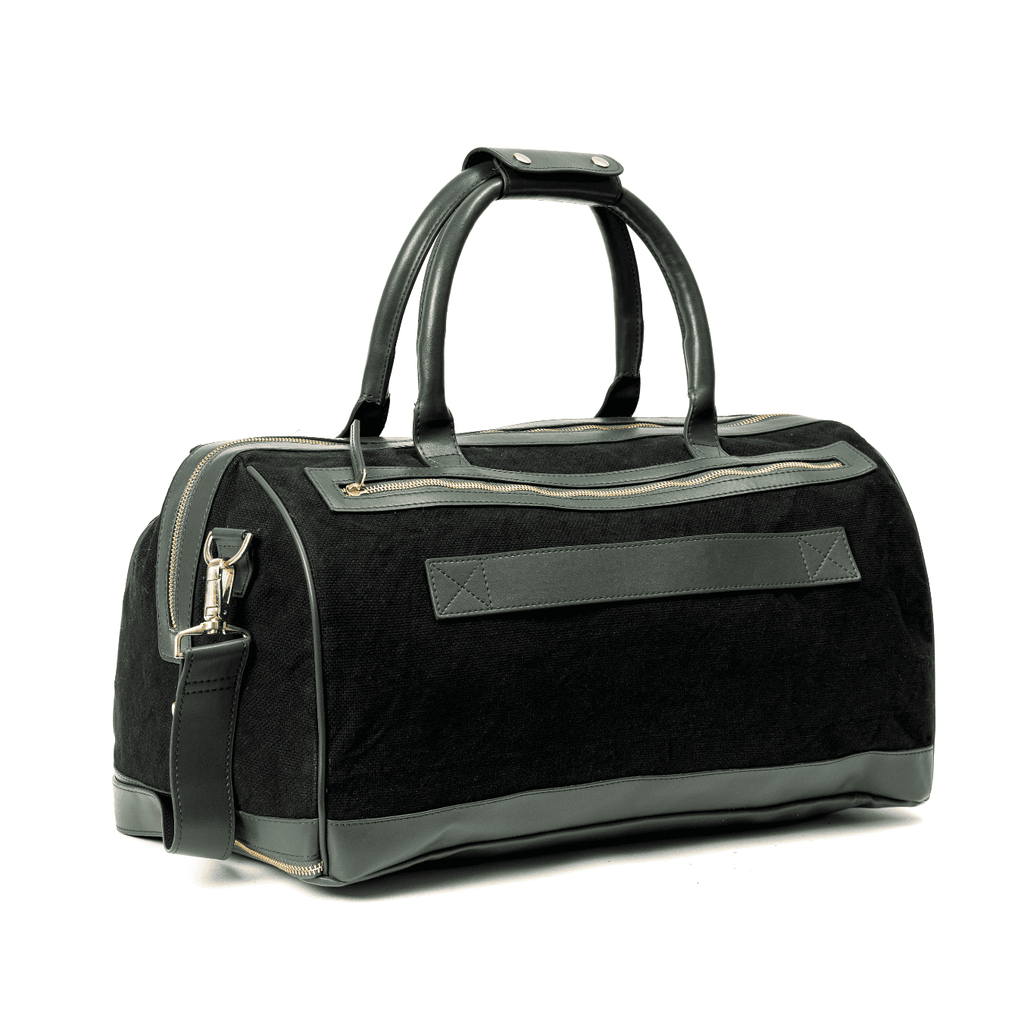 Ajax Vegan Leather Duffle Bag - Black at Kamakhyaa by Green Hermitage. This item is A Walk in the Forest by Green Hermitage, Banana Leather, Black, Canvas, Duffle Bags, Under $50