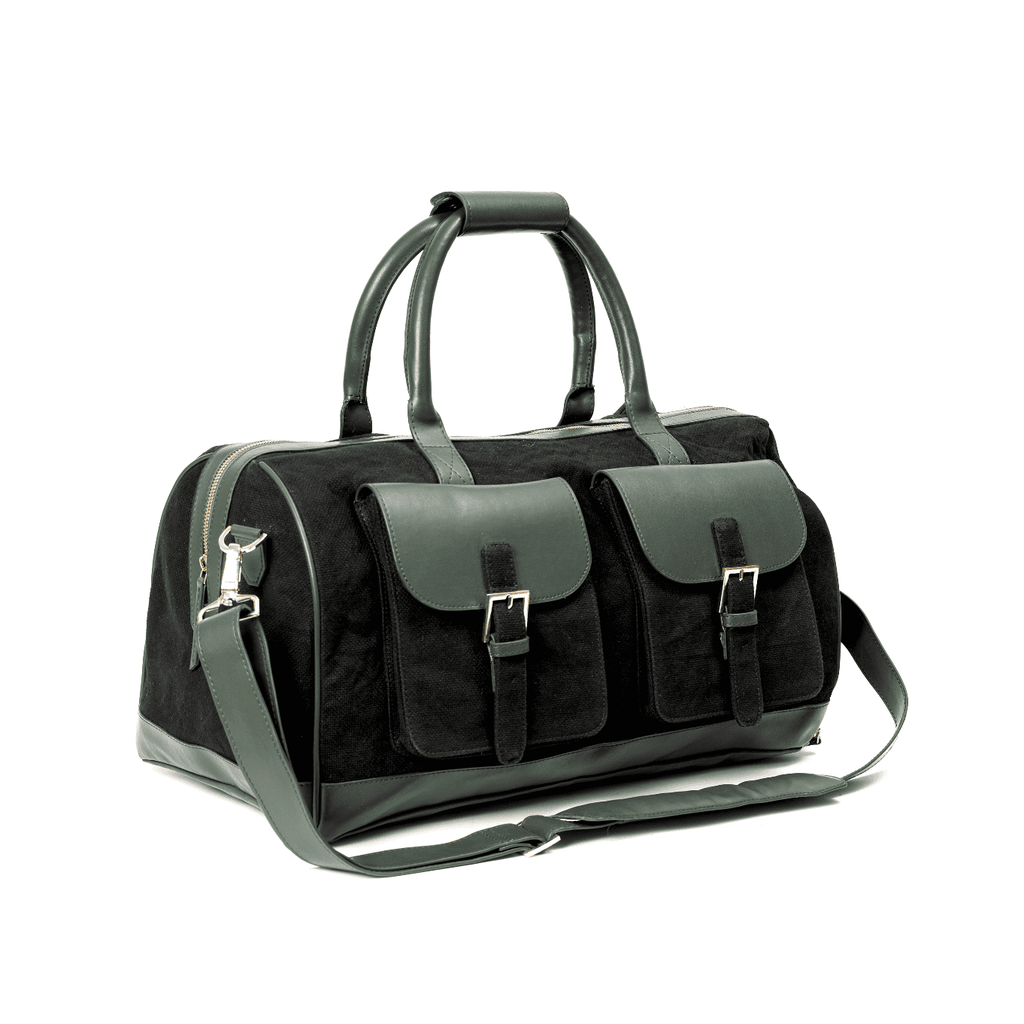Ajax Vegan Leather Duffle Bag - Black at Kamakhyaa by Green Hermitage. This item is A Walk in the Forest by Green Hermitage, Banana Leather, Black, Canvas, Duffle Bags, Under $50