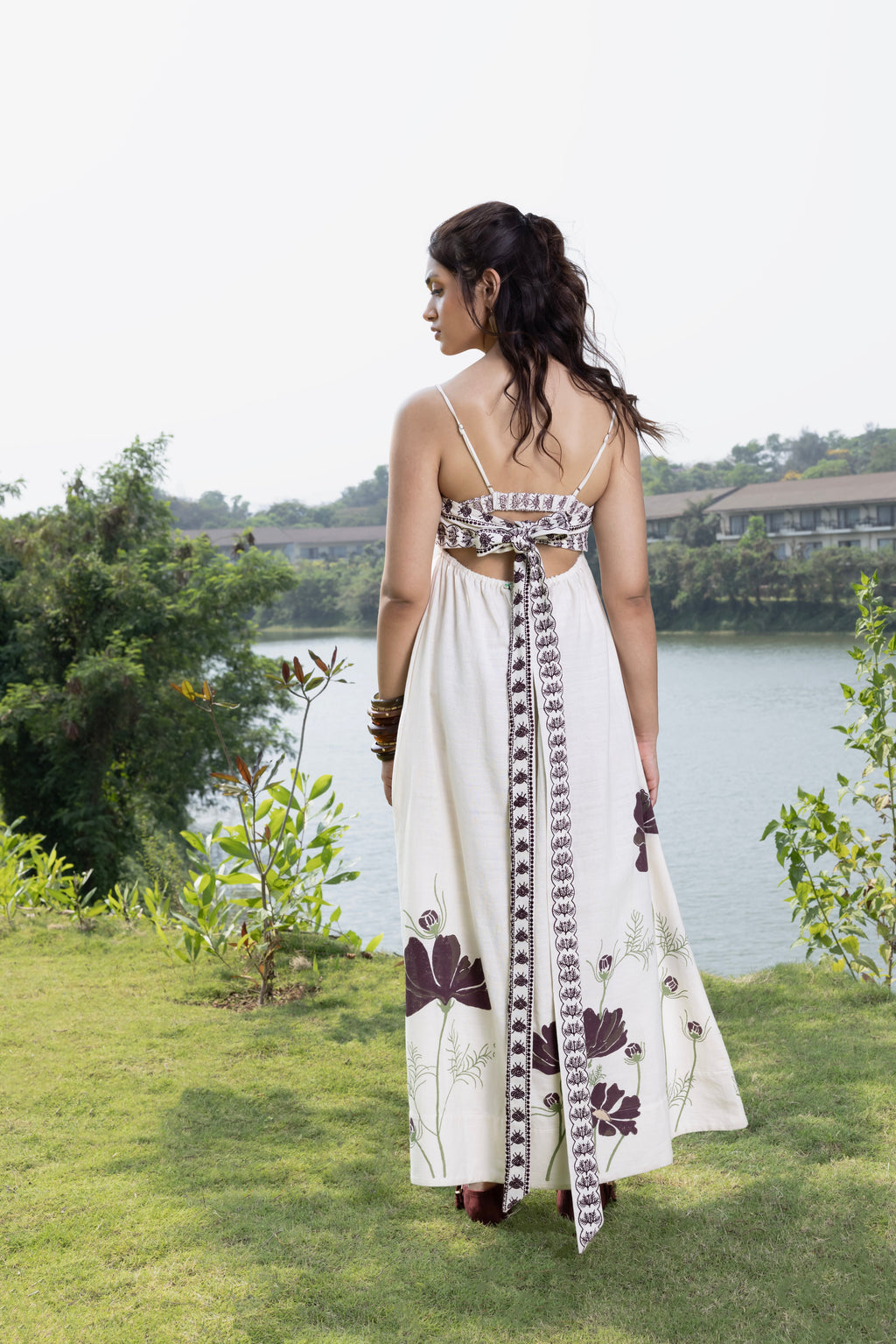 Embriodered Maxi Dress with back tie up at kamakhyaa.com by Akashi Clothing. This item is Cosmos by Akashi Clothing, Internal Tags Missing, Under $150