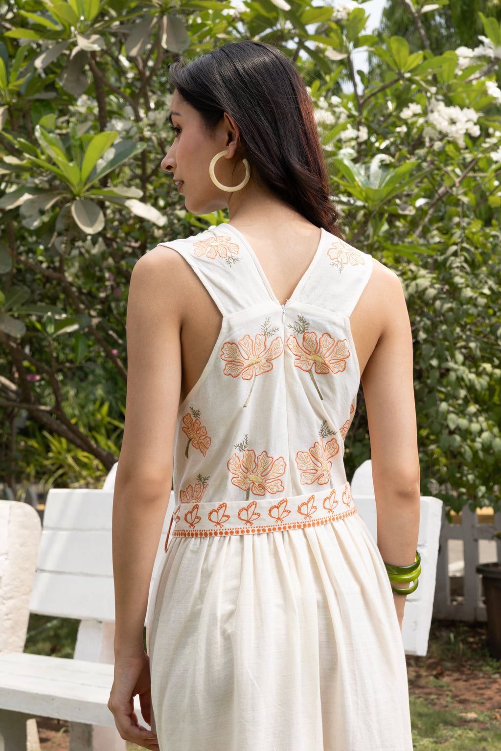 V-Neck Embroidered Floral Maxi Dress with Tie-Up Waist at kamakhyaa.com by Akashi Clothing. This item is Cosmos by Akashi Clothing, Internal Tags Missing, Under $150