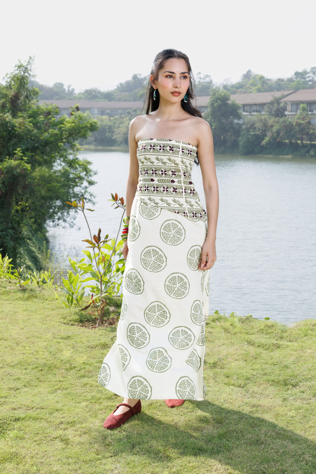 Embroidered Tube Maxi Dress with Ruched Back at kamakhyaa.com by Akashi Clothing. This item is Cosmos by Akashi Clothing, Internal Tags Missing, Under $150