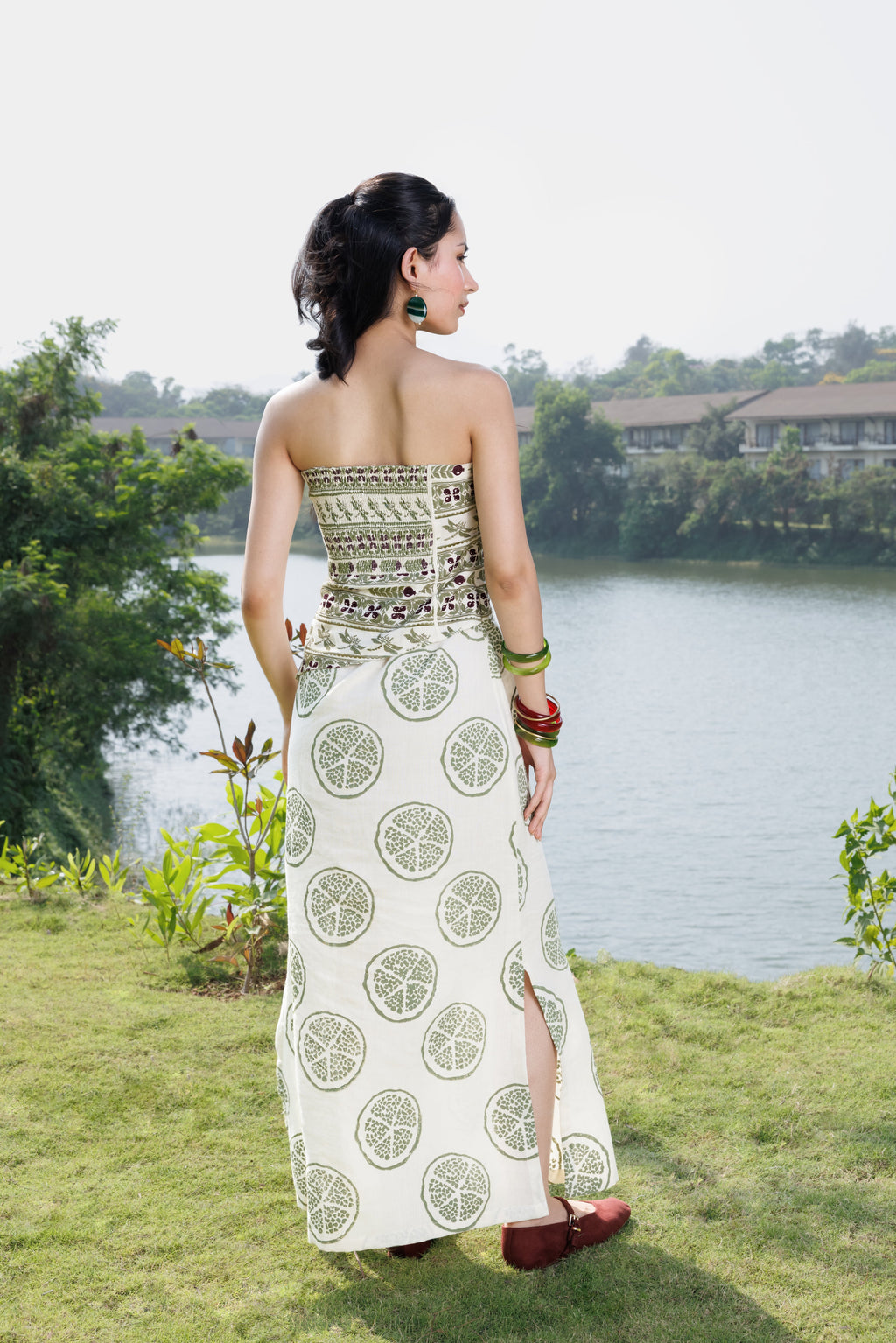 Embroidered Tube Maxi Dress with Ruched Back at kamakhyaa.com by Akashi Clothing. This item is Cosmos by Akashi Clothing, Internal Tags Missing, Under $150