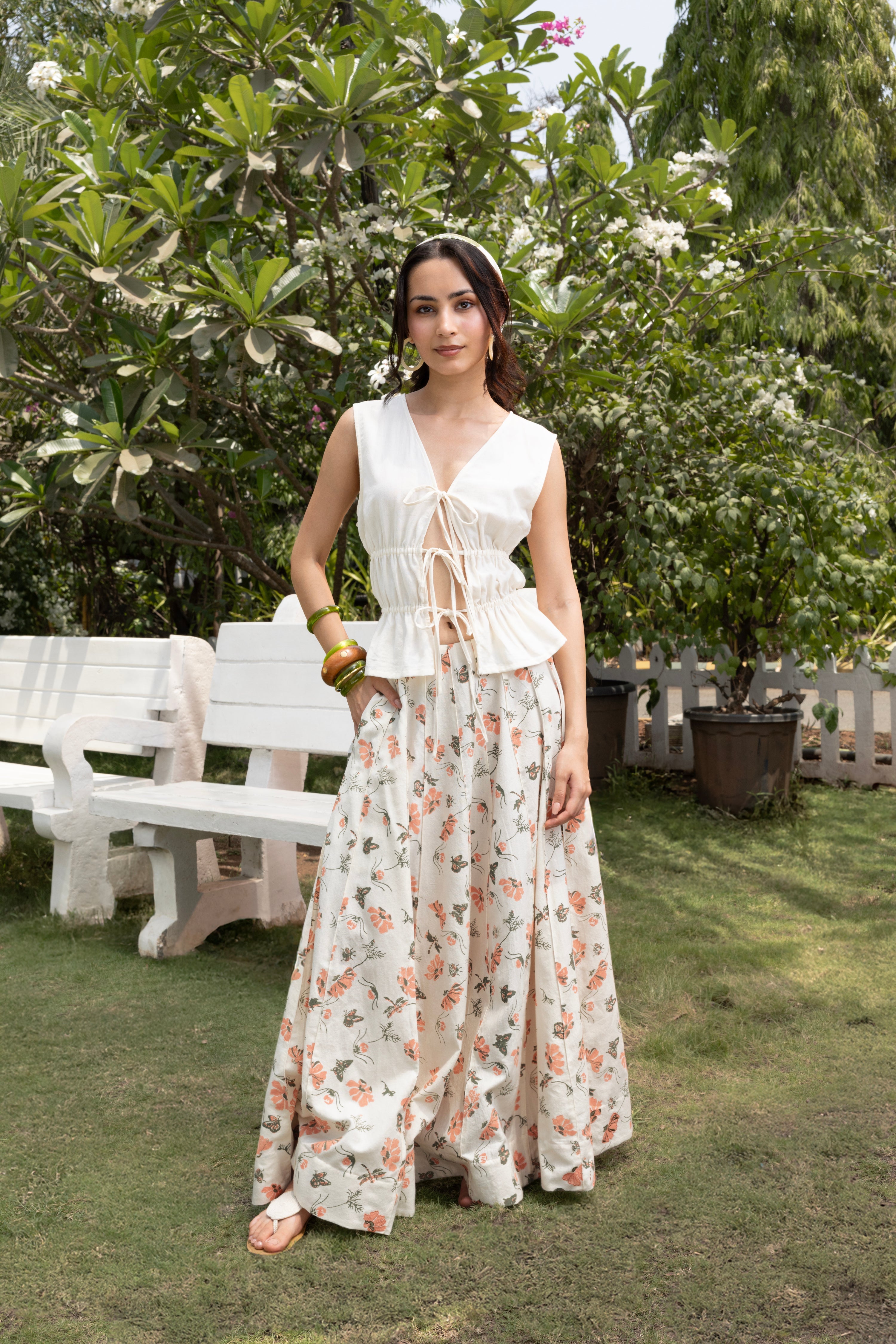 Floral A-Line Paneled Maxi Skirt at kamakhyaa.com by Akashi Clothing. This item is Cosmos by Akashi Clothing, Internal Tags Missing, Under $50