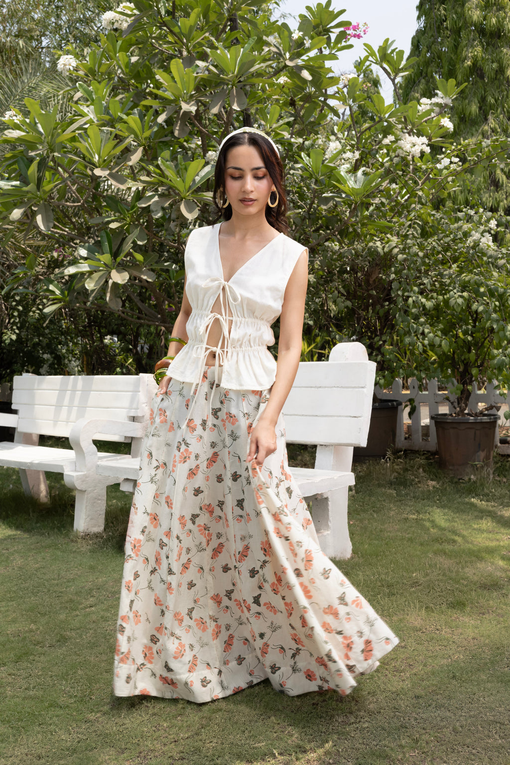 Floral A-Line Paneled Maxi Skirt at kamakhyaa.com by Akashi Clothing. This item is Cosmos by Akashi Clothing, Internal Tags Missing, Under $50