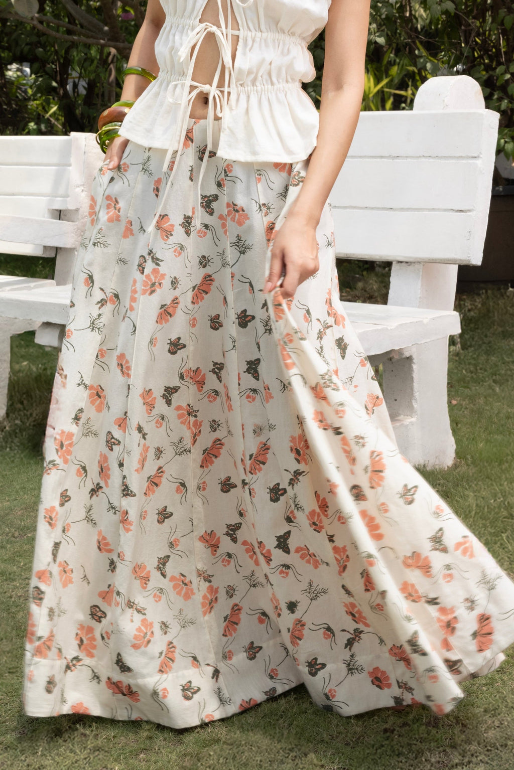 Floral A-Line Paneled Maxi Skirt at kamakhyaa.com by Akashi Clothing. This item is Cosmos by Akashi Clothing, Internal Tags Missing, Under $50