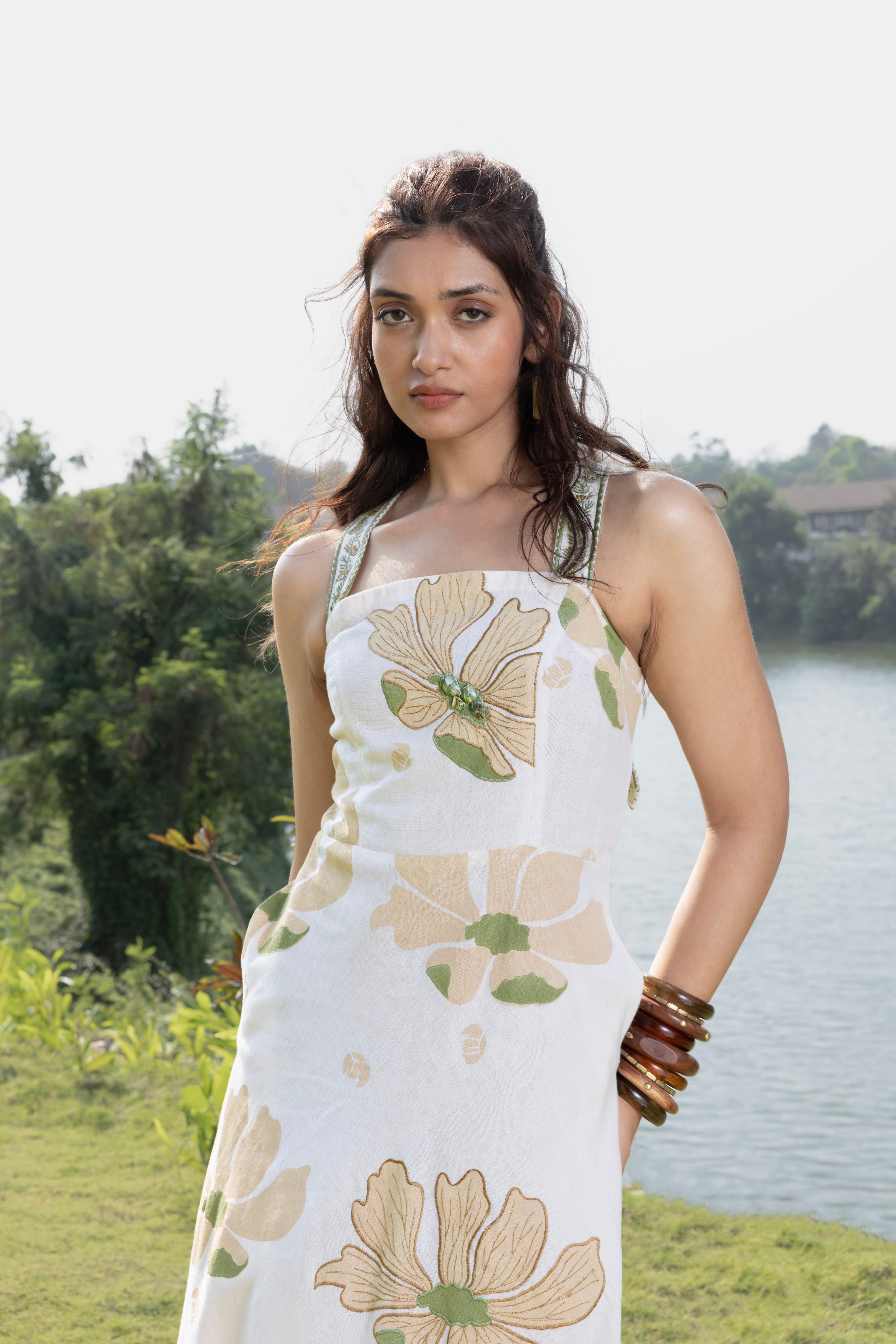 Criss-Cross Back Strappy Floral Print Midi Dress at kamakhyaa.com by Akashi Clothing. This item is Cosmos by Akashi Clothing, Internal Tags Missing, Under $150