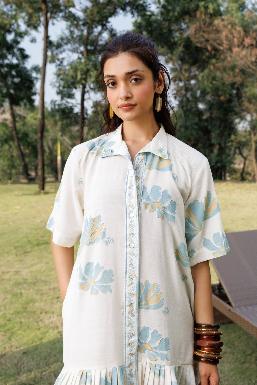 Button down Pleated Shirt Dress at kamakhyaa.com by Akashi Clothing. This item is Cosmos by Akashi Clothing, Internal Tags Missing, Under $200