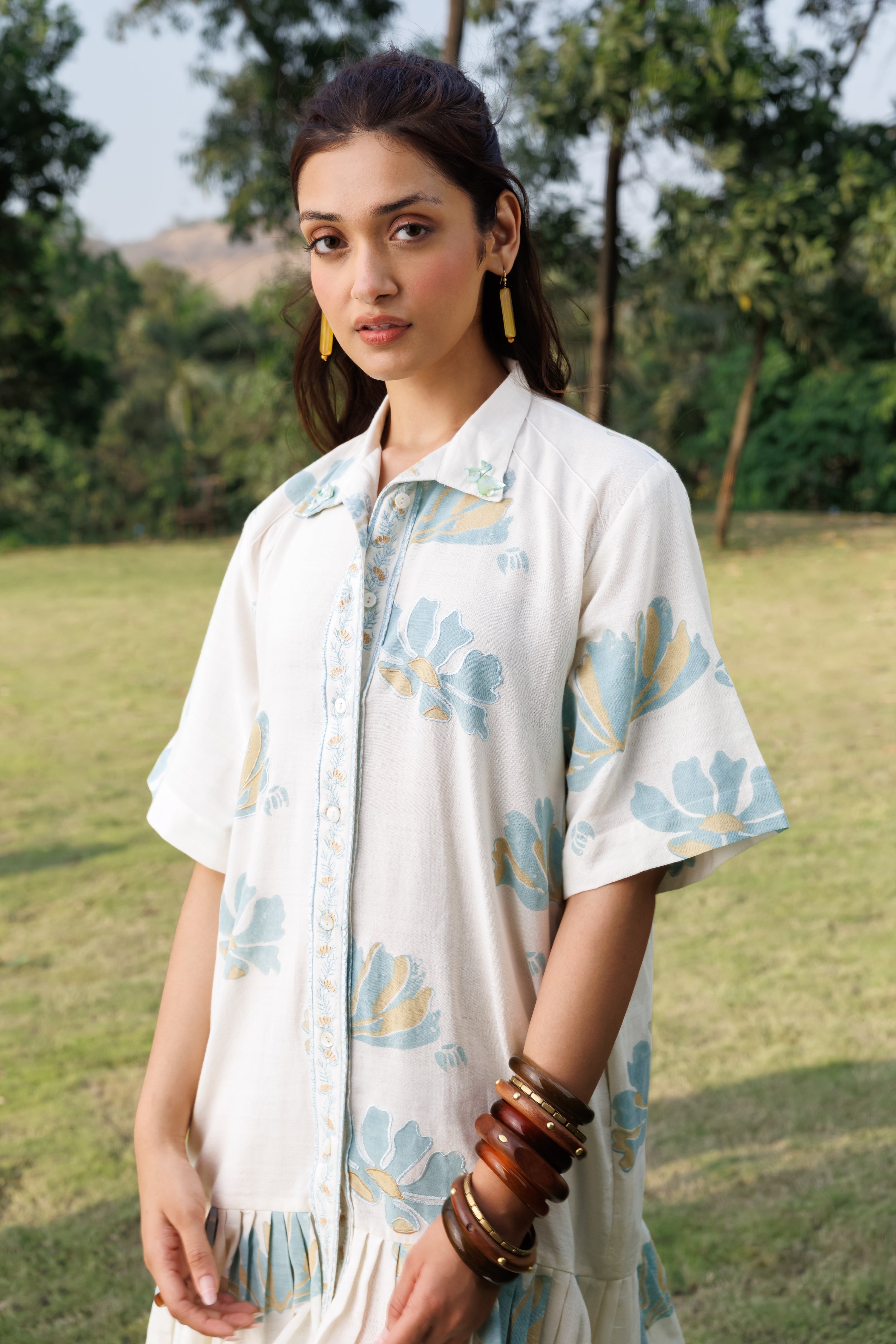Button down Pleated Shirt Dress at kamakhyaa.com by Akashi Clothing. This item is Cosmos by Akashi Clothing, Internal Tags Missing, Under $200