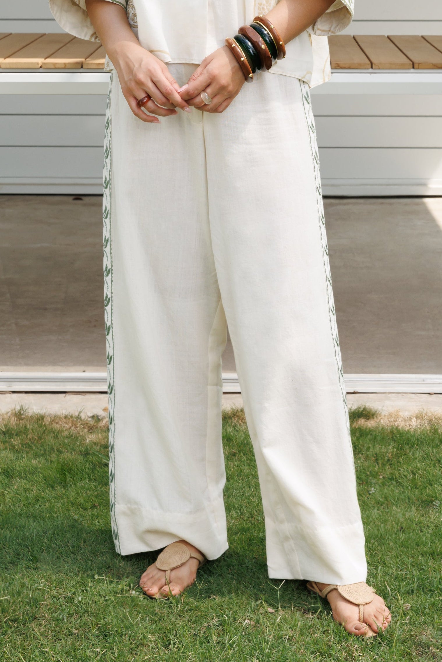 Straight Fit Embroidered Pants at kamakhyaa.com by Akashi Clothing. This item is Cosmos by Akashi Clothing, Internal Tags Missing, Under $50