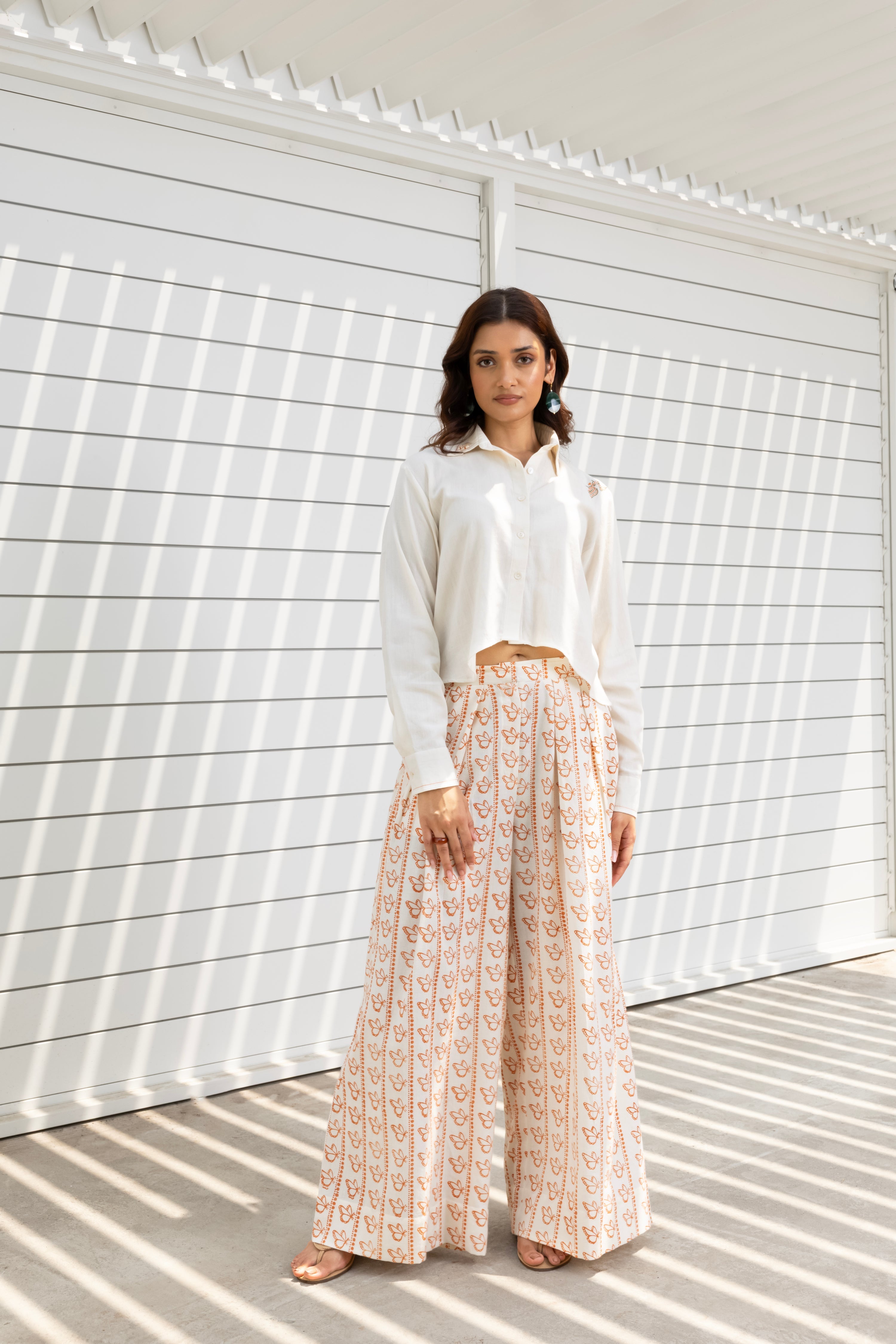 Butterfly Printed Wide-Leg Pants at kamakhyaa.com by Akashi Clothing. This item is Cosmos by Akashi Clothing, Internal Tags Missing, Under $100