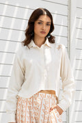 Butterfly Embroidered Cropped Shirt at kamakhyaa.com by Akashi Clothing. This item is Cosmos by Akashi Clothing, Internal Tags Missing, Under $100