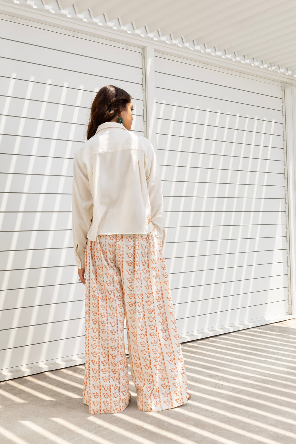 Butterfly Printed Wide-Leg Pants at kamakhyaa.com by Akashi Clothing. This item is Cosmos by Akashi Clothing, Internal Tags Missing, Under $100
