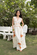 V-Neck Embroidered Floral Maxi Dress with Tie-Up Waist at kamakhyaa.com by Akashi Clothing. This item is Cosmos by Akashi Clothing, Internal Tags Missing, Under $150