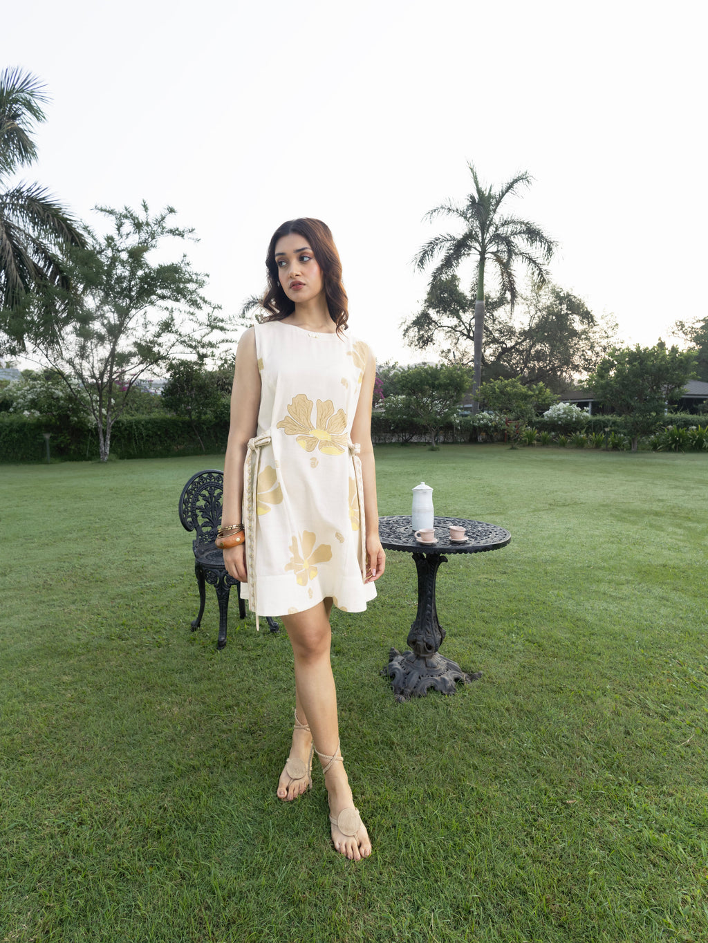 Short Dress with Side Tie-Up & Embroidery at kamakhyaa.com by Akashi Clothing. This item is Cosmos by Akashi Clothing, Internal Tags Missing, Under $150