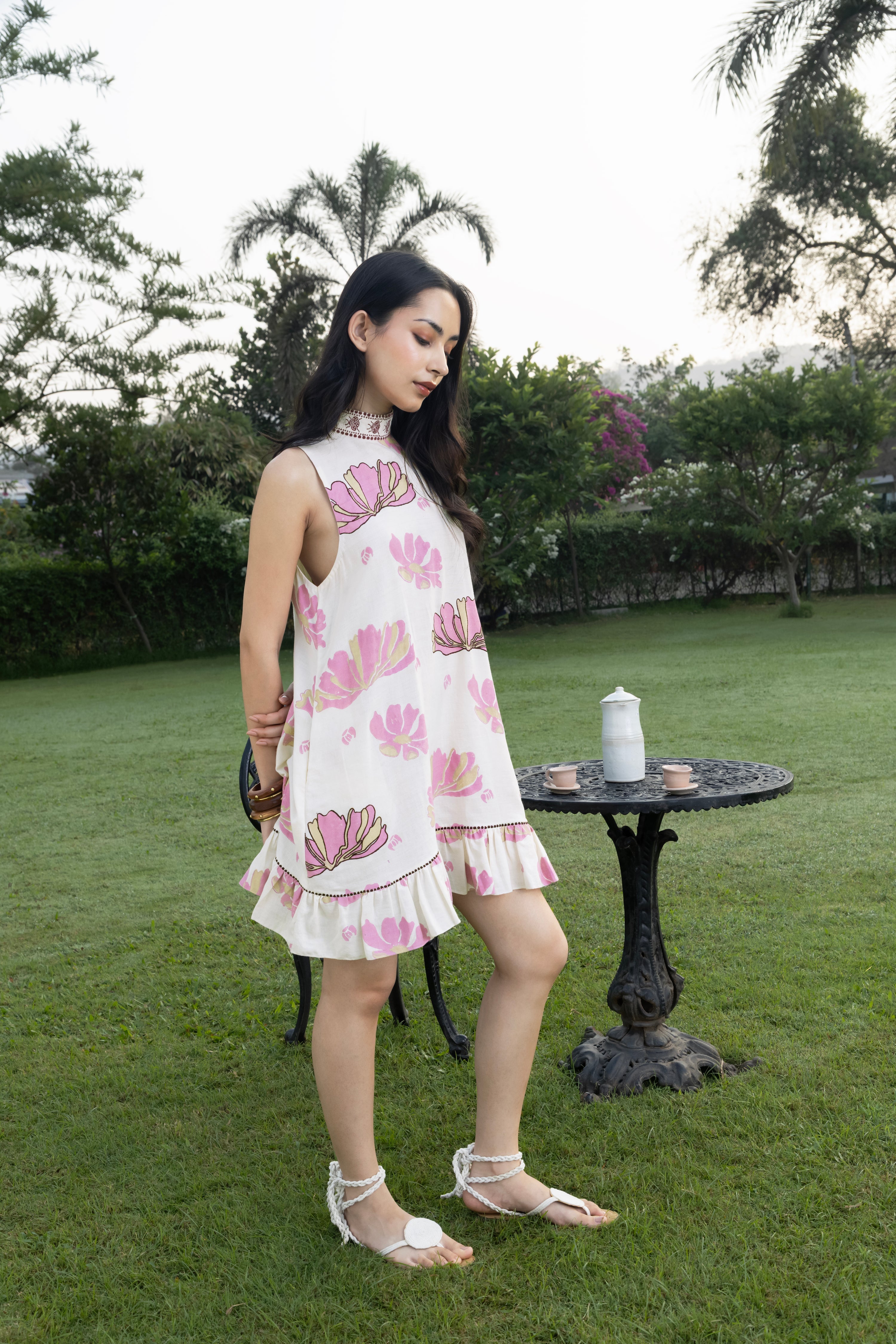 Short Dress with Back Tie-Up at kamakhyaa.com by Akashi Clothing. This item is Cosmos by Akashi Clothing, Internal Tags Missing, Under $150