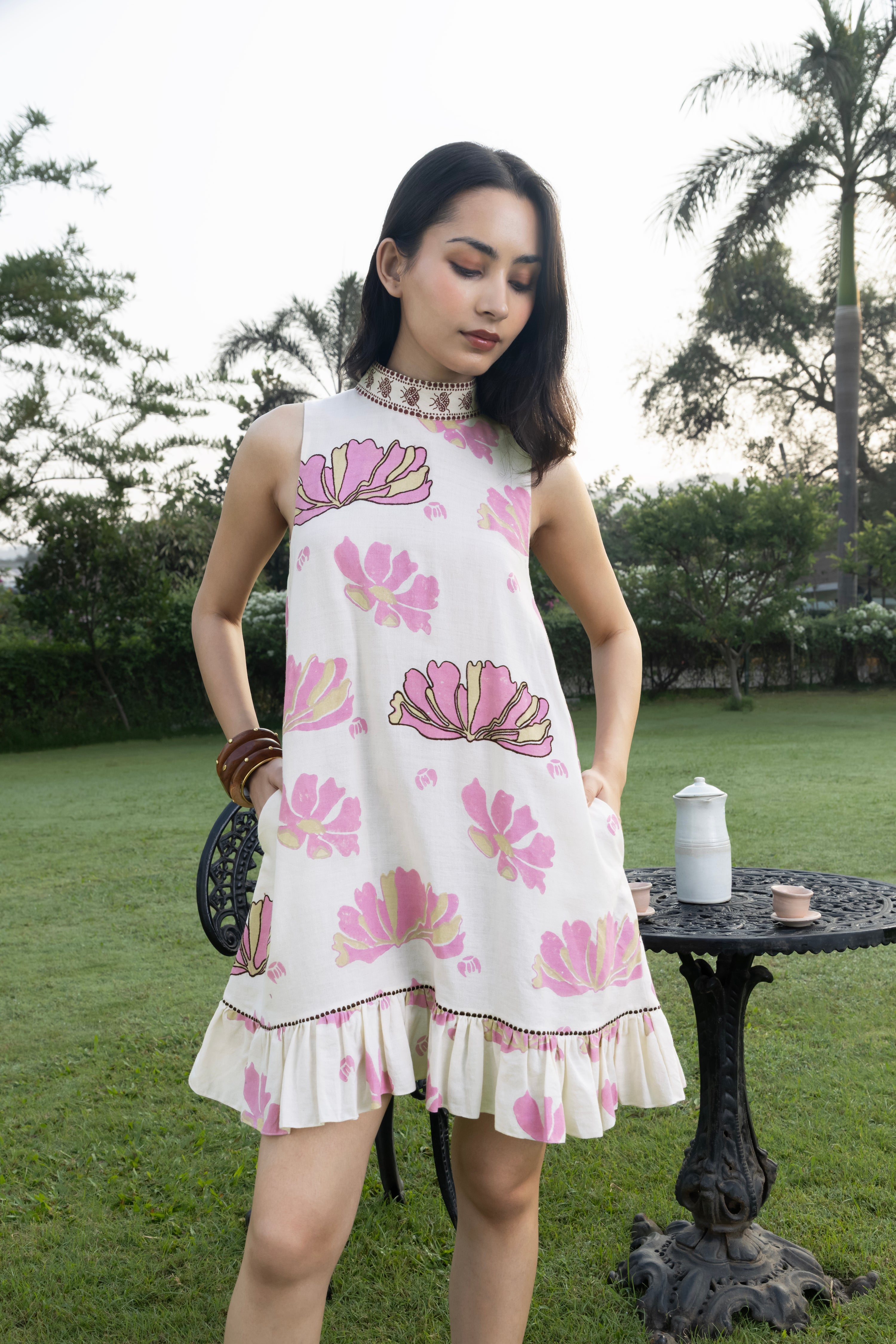 Short Dress with Back Tie-Up at kamakhyaa.com by Akashi Clothing. This item is Cosmos by Akashi Clothing, Internal Tags Missing, Under $150