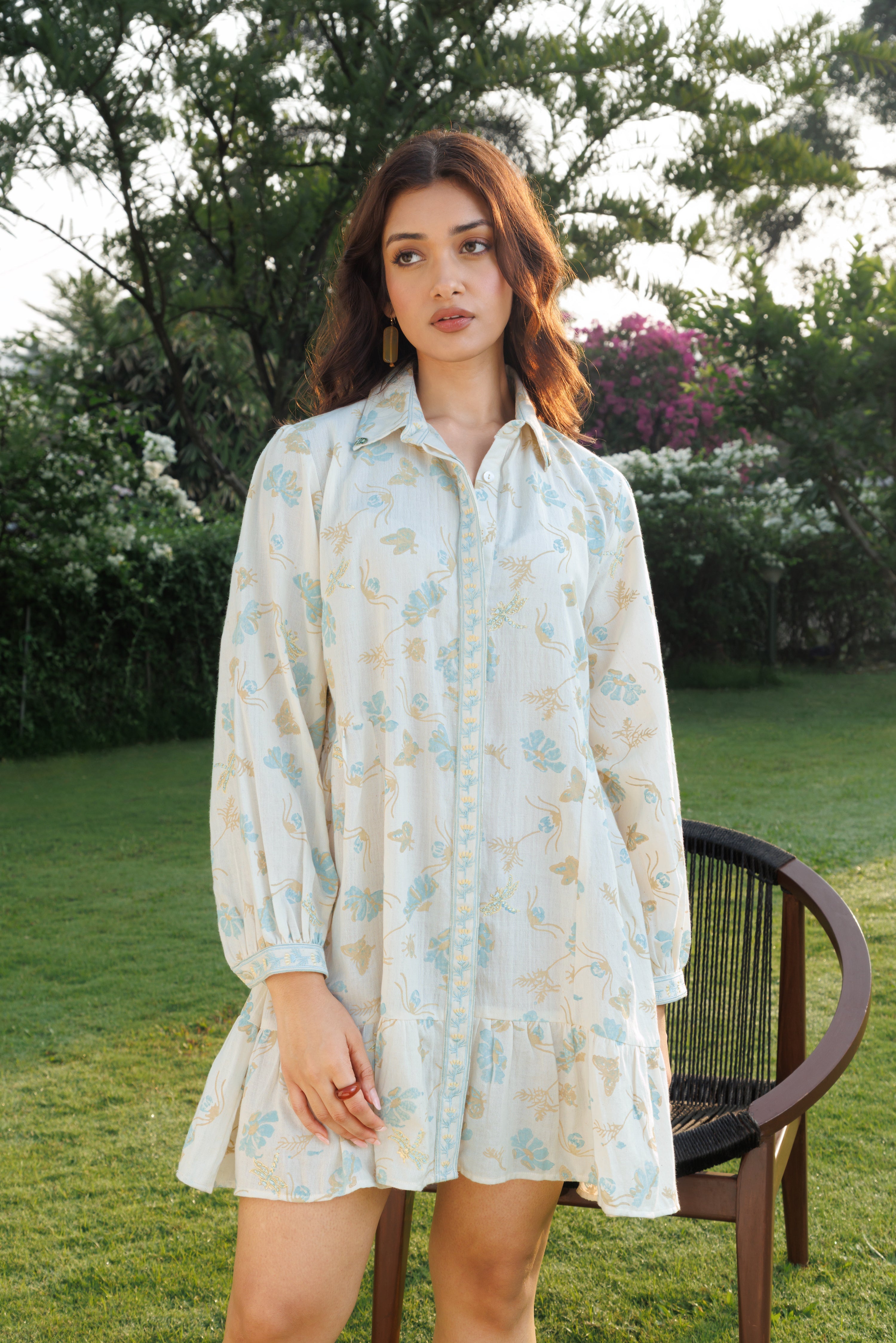 Floral Print Mini Shirt Dress at kamakhyaa.com by Akashi Clothing. This item is Cosmos by Akashi Clothing, Internal Tags Missing, Under $150