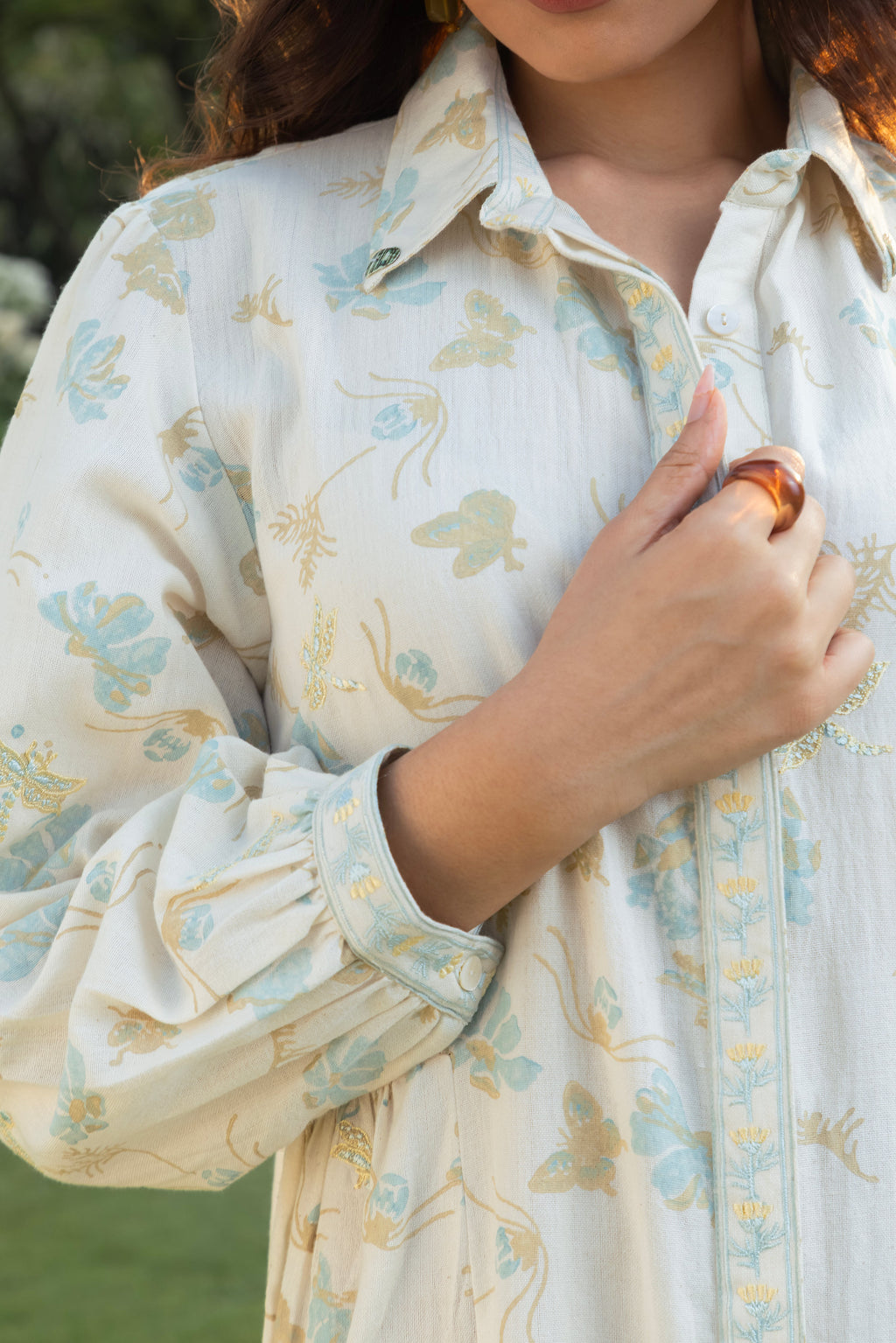 Floral Print Mini Shirt Dress at kamakhyaa.com by Akashi Clothing. This item is Cosmos by Akashi Clothing, Internal Tags Missing, Under $150