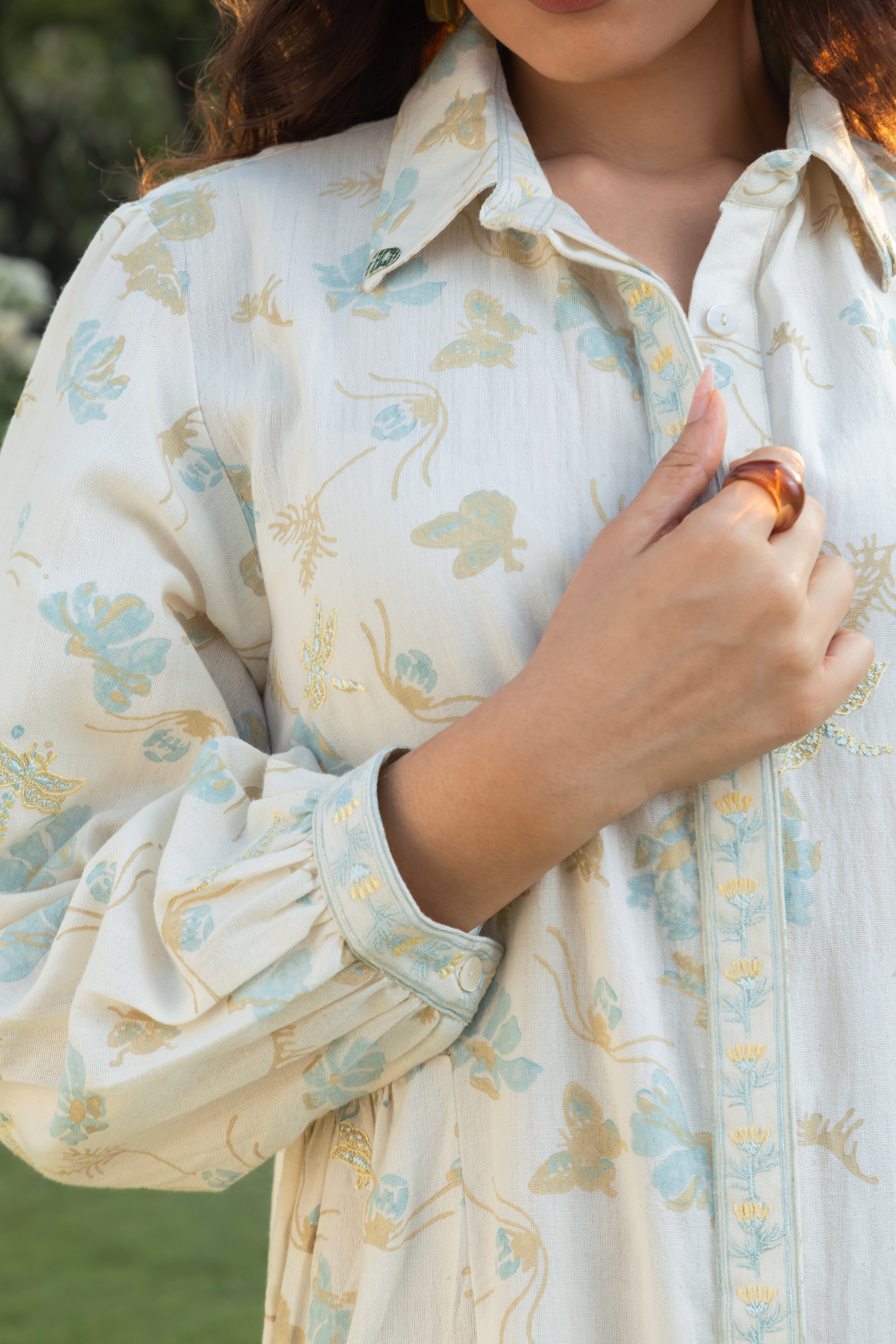 Floral Print Mini Shirt Dress at kamakhyaa.com by Akashi Clothing. This item is Cosmos by Akashi Clothing, Internal Tags Missing, Under $150