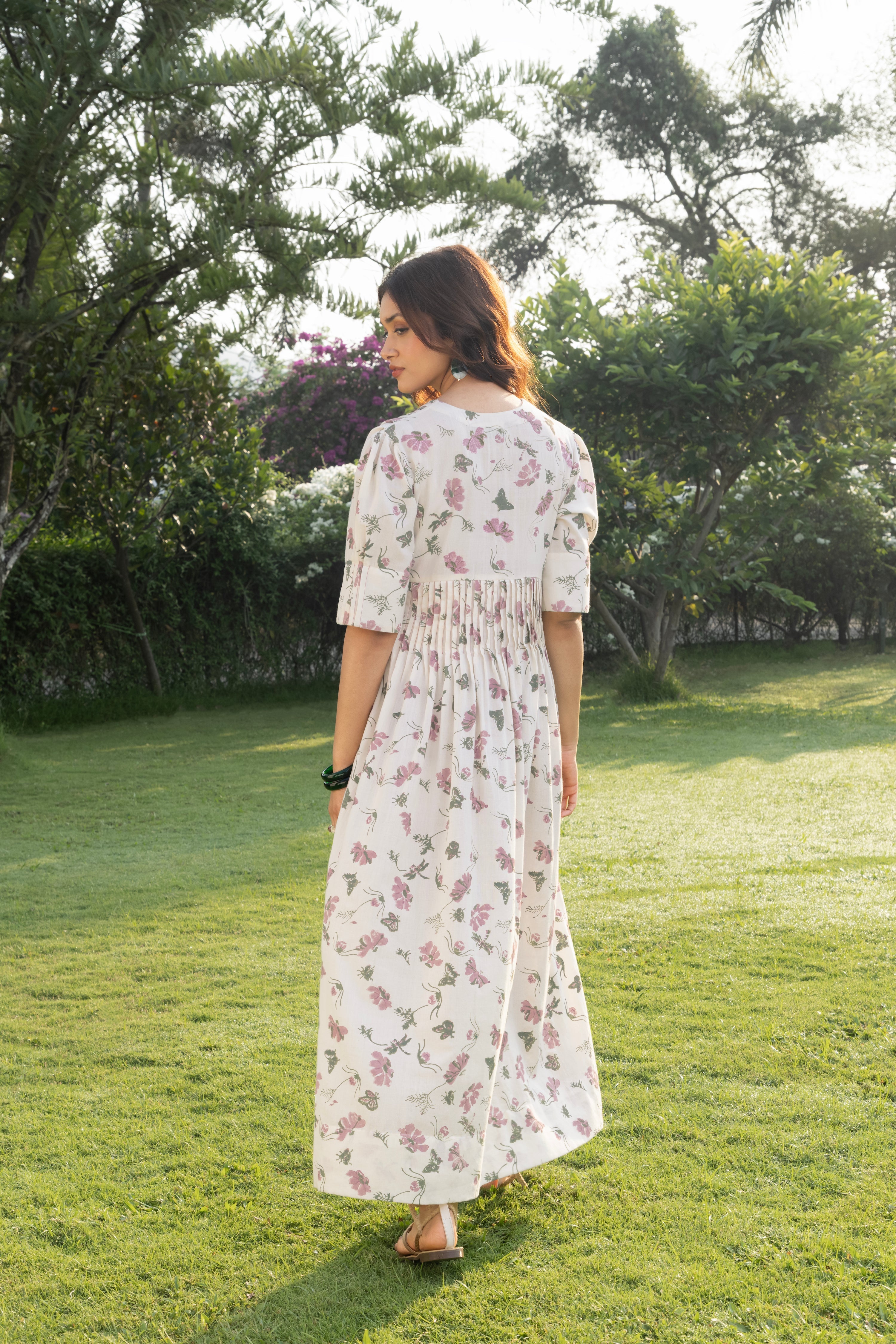 V-Neck Pleated Maxi Dress with Embroidery at kamakhyaa.com by Akashi Clothing. This item is Cosmos by Akashi Clothing, Internal Tags Missing, Under $150