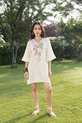 Pink Pomegranate Embroidered Short Kaftan Dress at kamakhyaa.com by Akashi Clothing. This item is Cosmos by Akashi Clothing, Internal Tags Missing, Under $100
