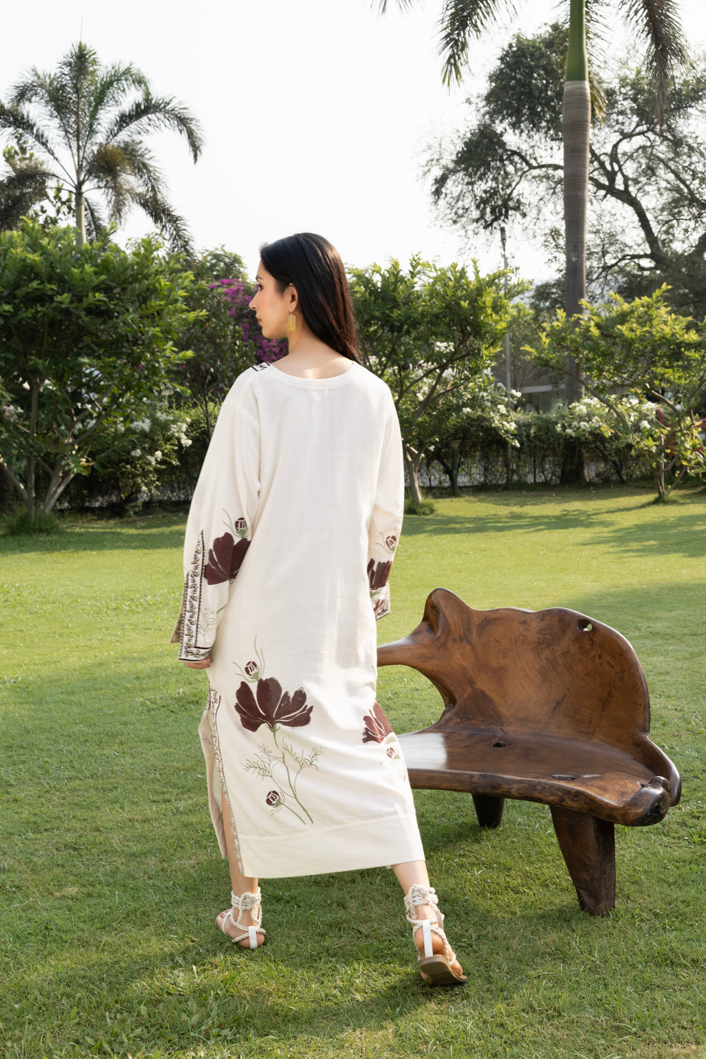 Floral Kaftan with Embroidered Detailing at kamakhyaa.com by Akashi Clothing. This item is Cosmos by Akashi Clothing, Internal Tags Missing, Under $50