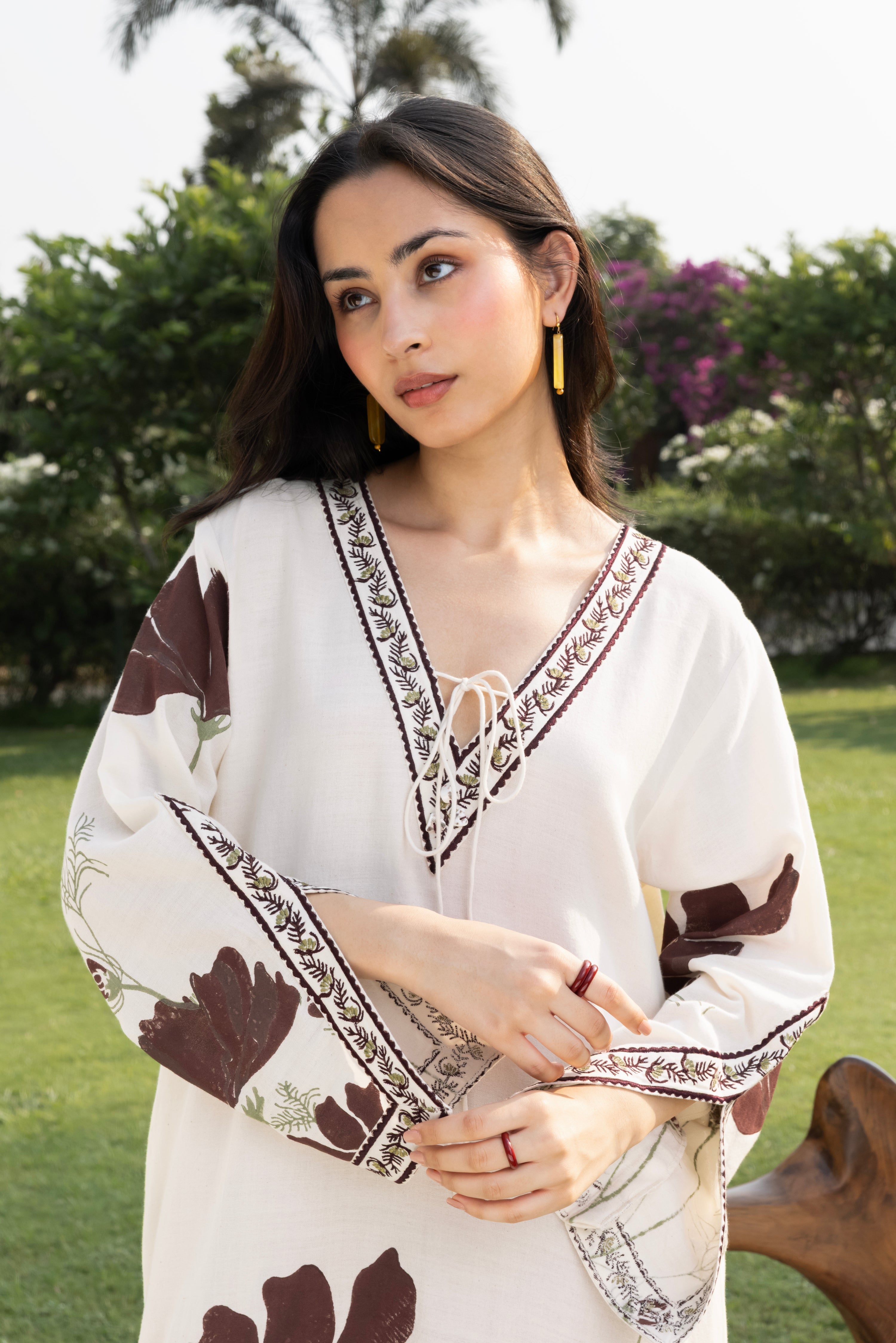 Floral Kaftan with Embroidered Detailing at kamakhyaa.com by Akashi Clothing. This item is Cosmos by Akashi Clothing, Internal Tags Missing, Under $50