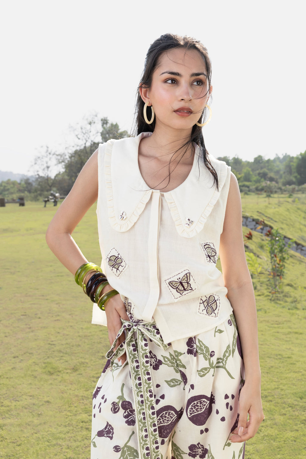 Patchwork Embroidered Top with Peter Pan Collar at kamakhyaa.com by Akashi Clothing. This item is Cosmos by Akashi Clothing, Internal Tags Missing, Under $100