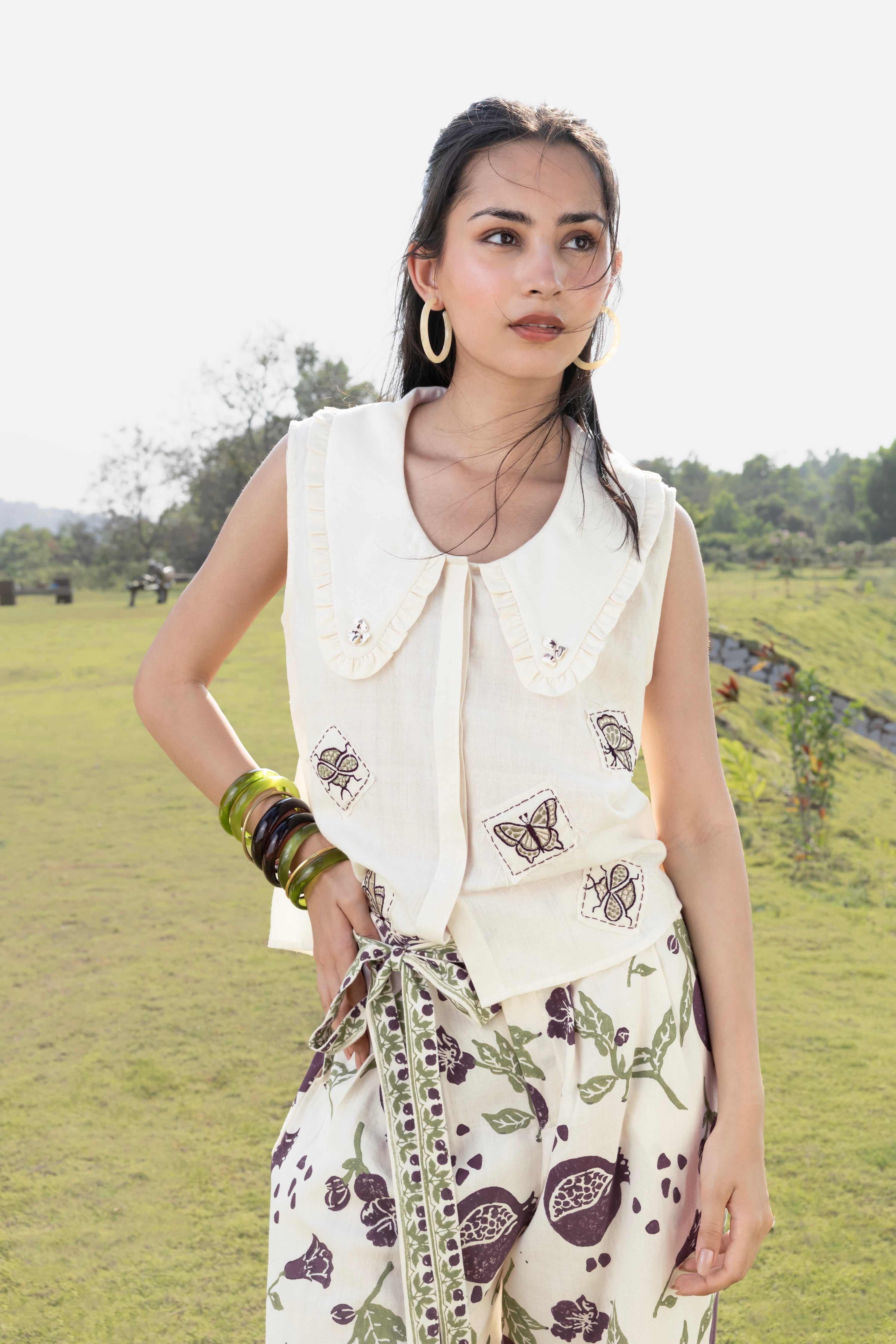 Patchwork Embroidered Top with Peter Pan Collar at kamakhyaa.com by Akashi Clothing. This item is Cosmos by Akashi Clothing, Internal Tags Missing, Under $100