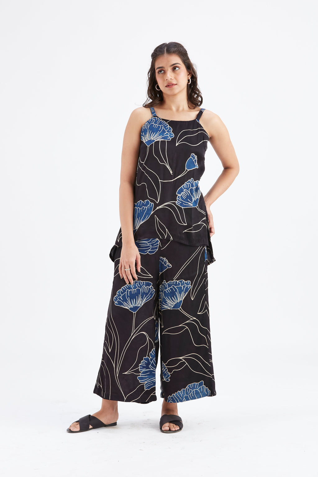 Alina Black Floral Printed Cotton Co-ord set at Kamakhyaa by Hasttvam. This item is Black, Cotton, Ete by Hasttvam, Floral Prints, Fusion Wear, Hand Printed, Womenswear