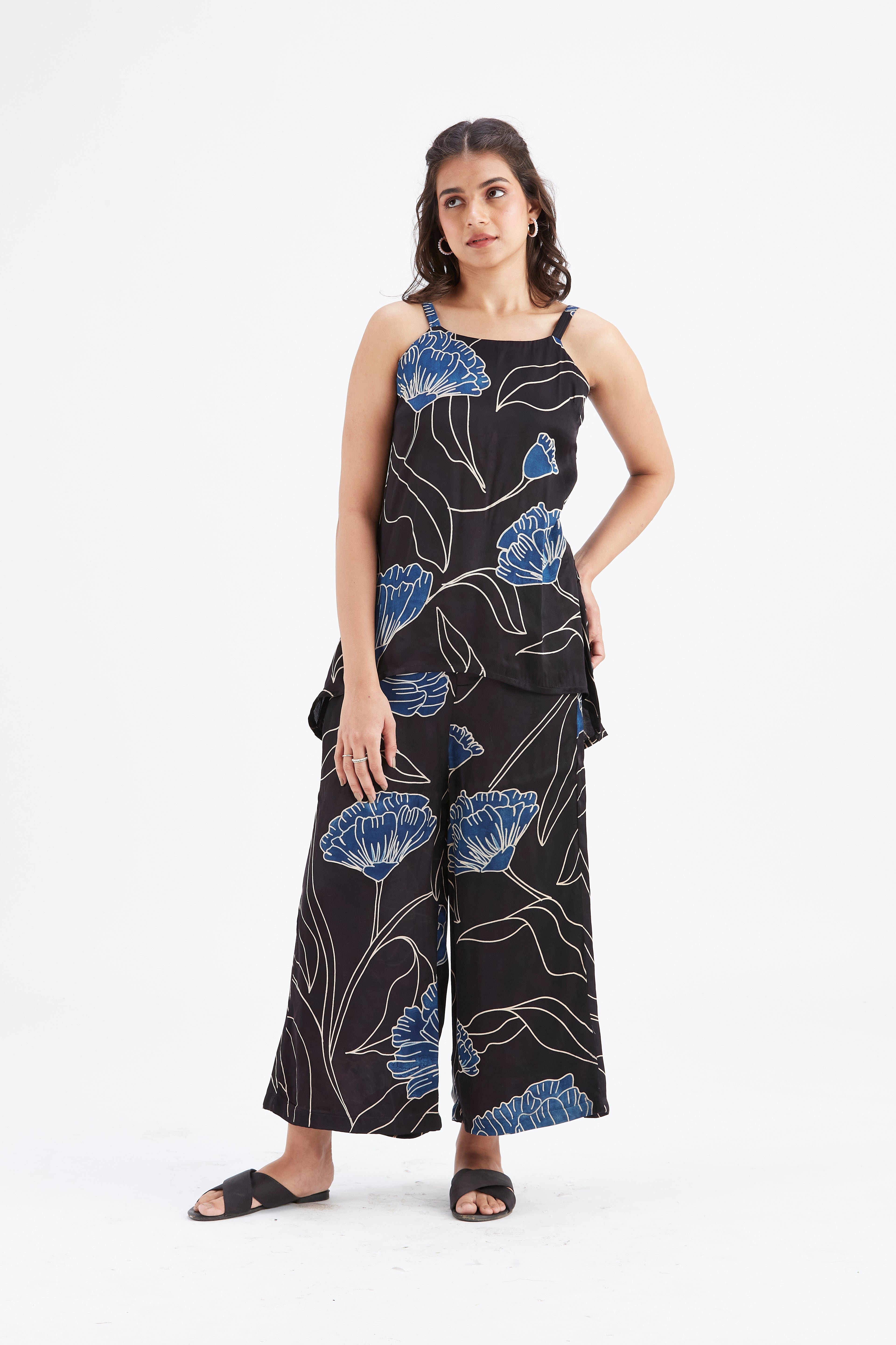 Alina Black Floral Printed Cotton Co-ord set at Kamakhyaa by Hasttvam. This item is Black, Cotton, Ete by Hasttvam, Floral Prints, Fusion Wear, Hand Printed, Womenswear