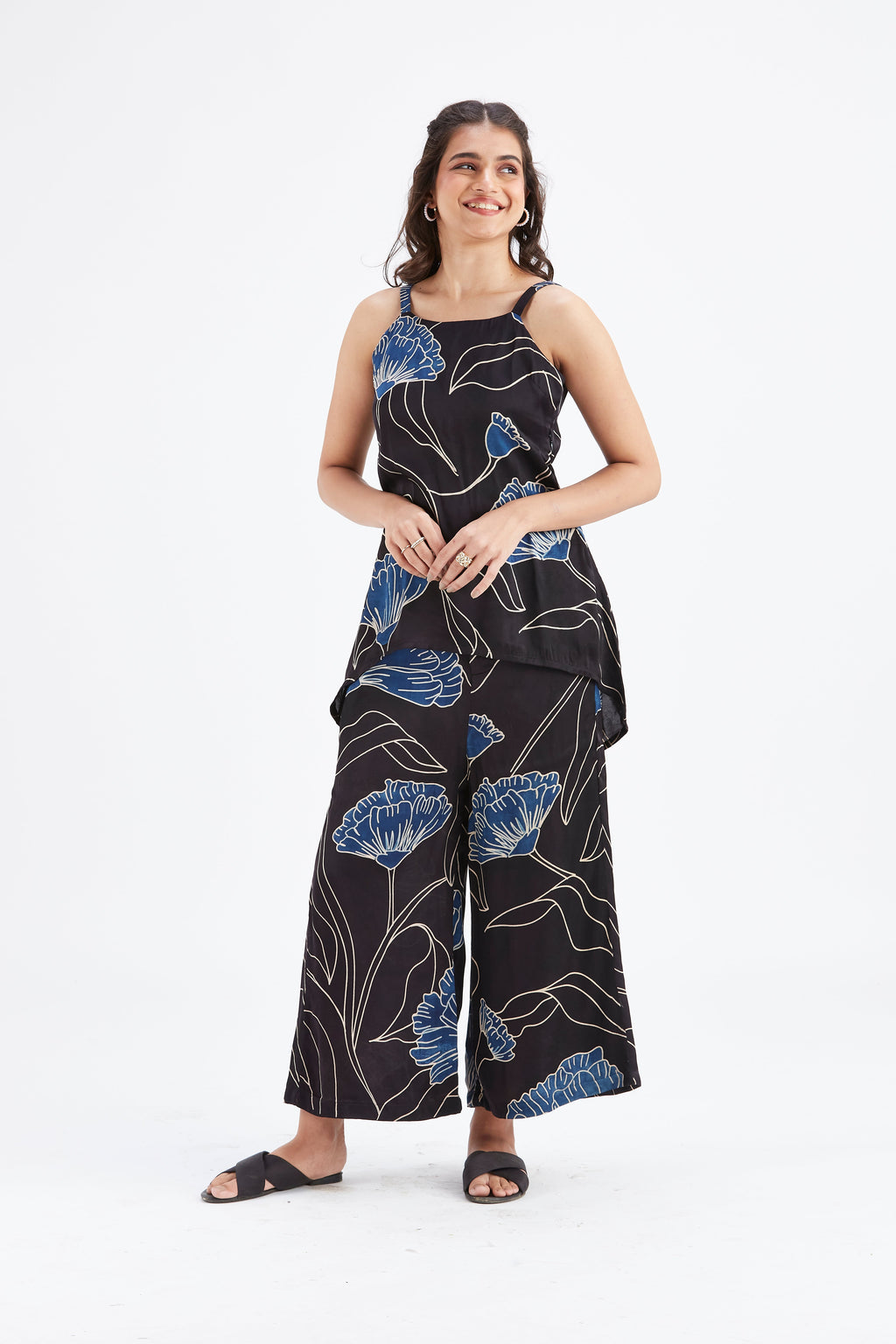 Alina Black Floral Printed Cotton Co-ord set at Kamakhyaa by Hasttvam. This item is Black, Cotton, Ete by Hasttvam, Floral Prints, Fusion Wear, Hand Printed, Womenswear
