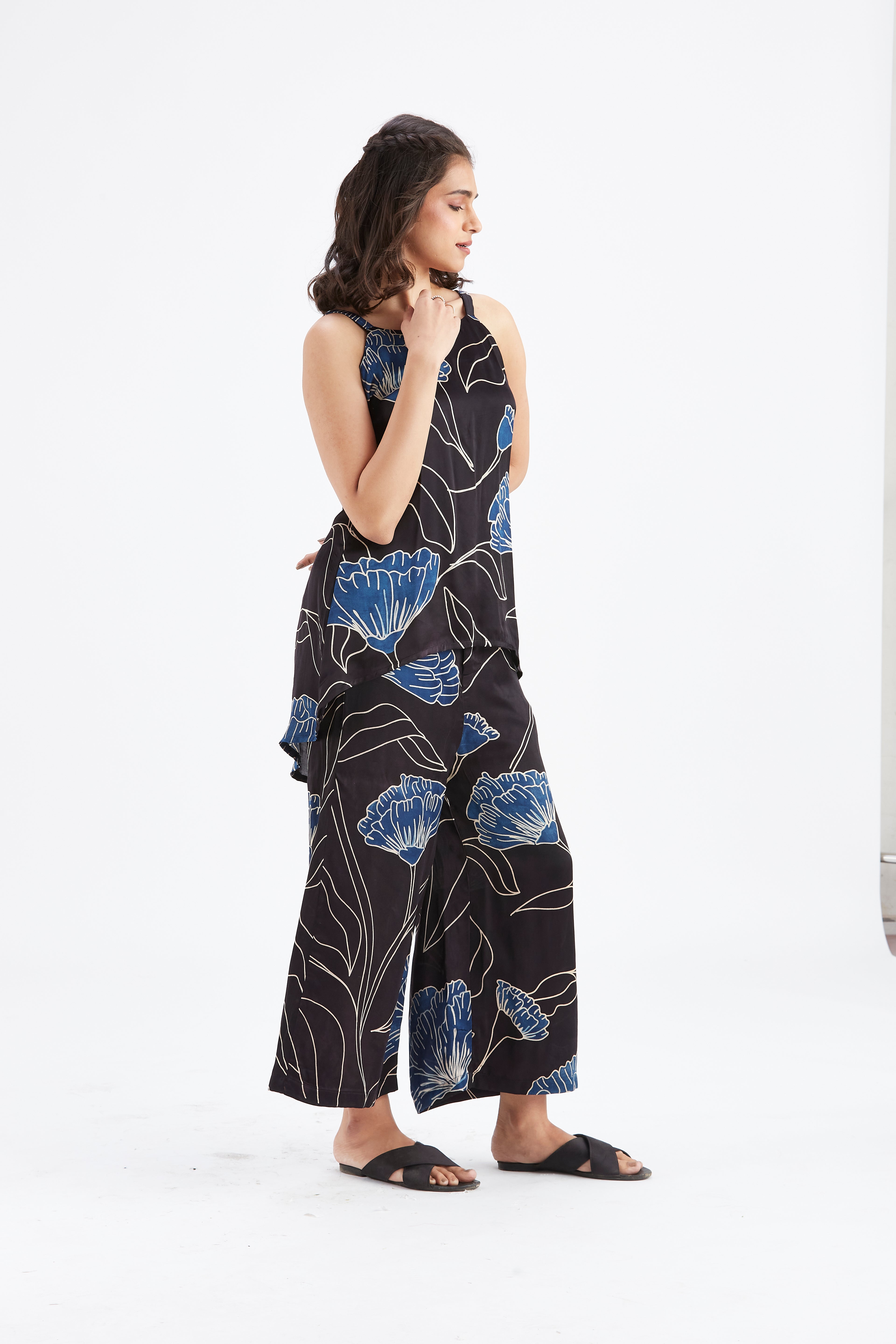 Alina Black Floral Printed Cotton Co-ord set at Kamakhyaa by Hasttvam. This item is Black, Cotton, Ete by Hasttvam, Floral Prints, Fusion Wear, Hand Printed, Womenswear