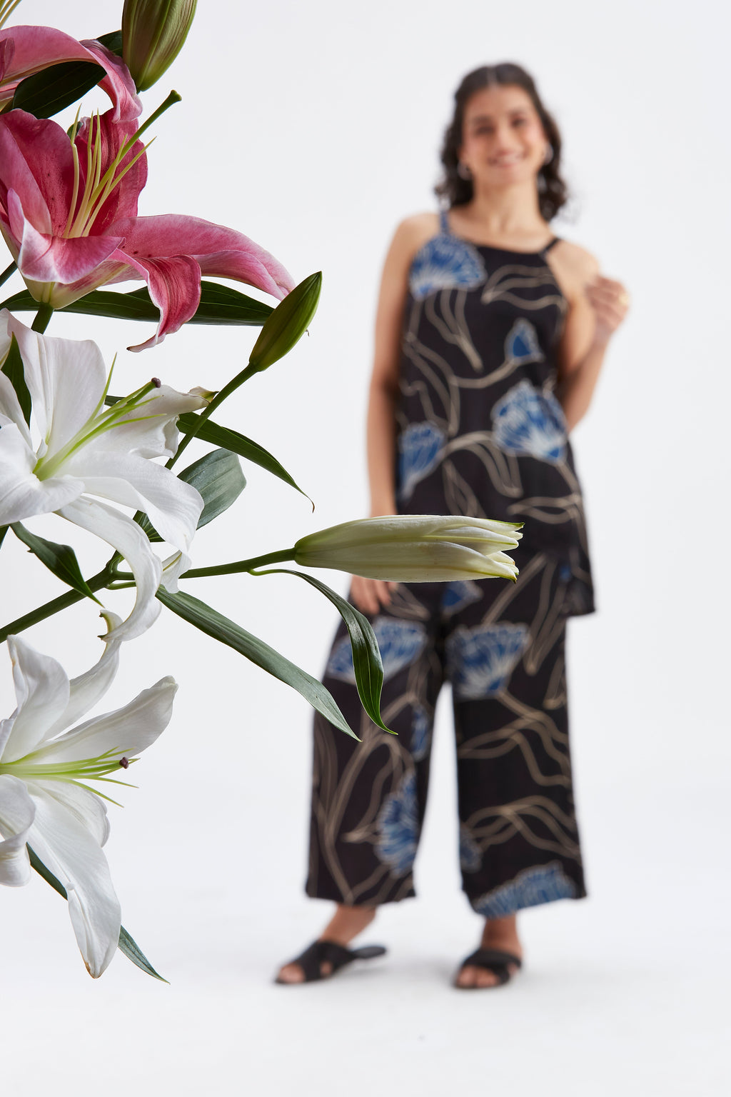 Alina Black Floral Printed Cotton Co-ord set at Kamakhyaa by Hasttvam. This item is Black, Cotton, Ete by Hasttvam, Floral Prints, Fusion Wear, Hand Printed, Womenswear